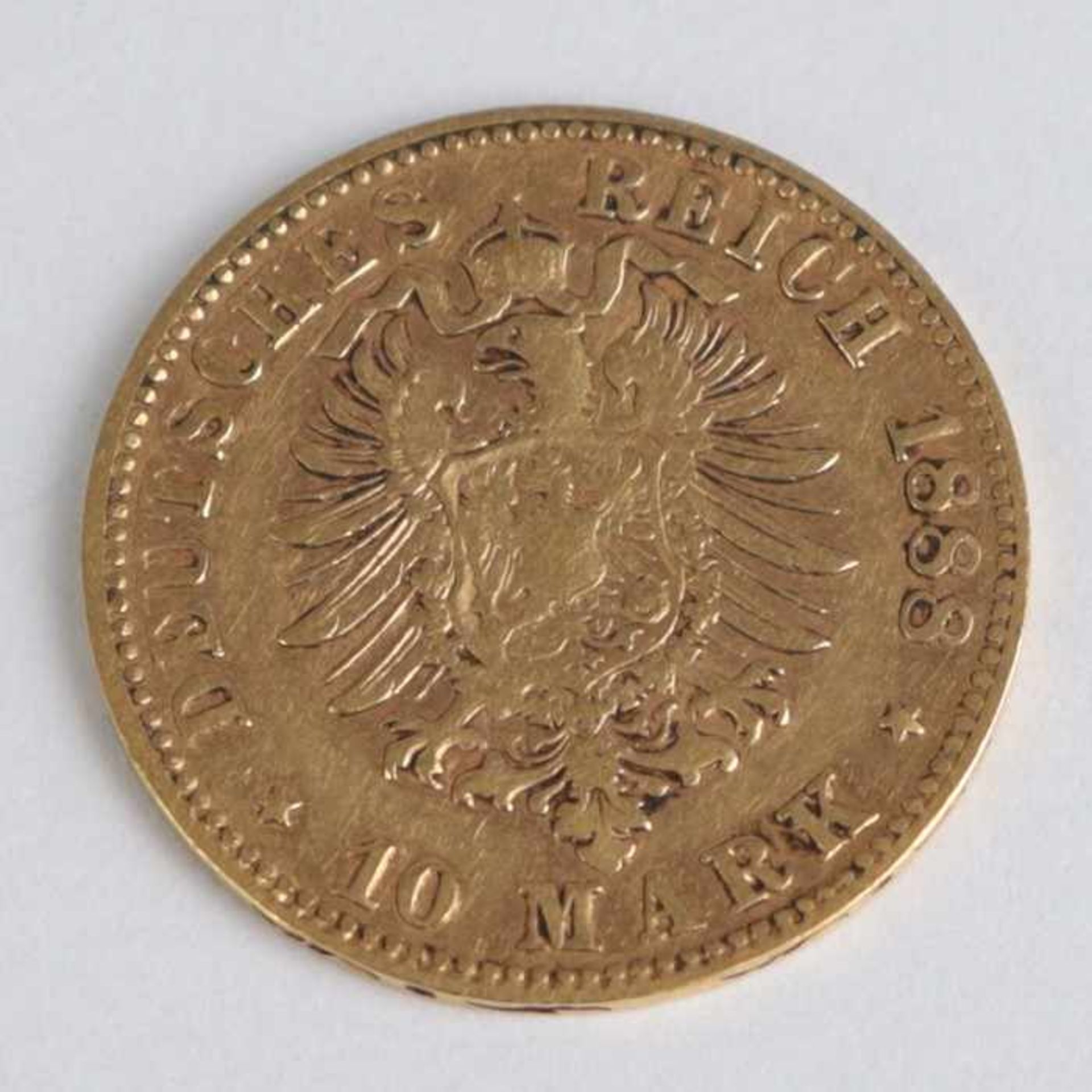 Goldmünze Württemberg - 10 MarkKarl Koenig von Wuerttemberg, Deutsches Reich, 1888/F, G 3,94g- - - - Bild 2 aus 2
