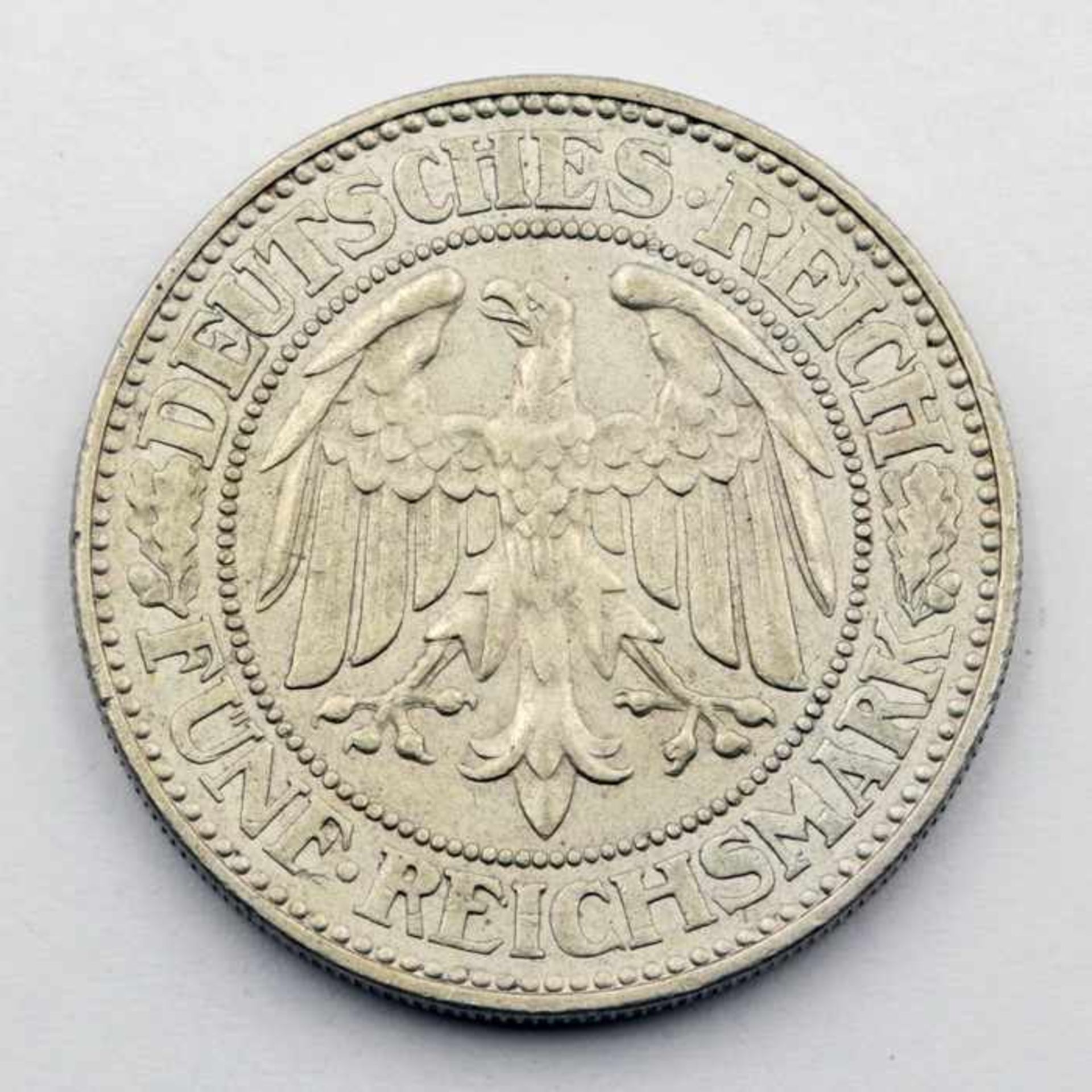 Deutsches ReichSilbermünze, 5 Reichsmark , Eichbaum mit Jahreszahl 1927/E, Einigkeit und Recht und - Bild 2 aus 2