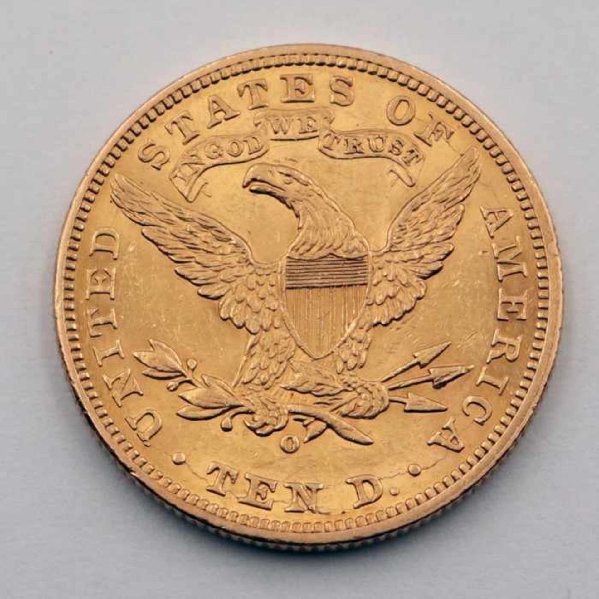 Goldmünze - 10 DollarUSA 1888, 900er Gold, G ca. 16,7 g, 1/2 Unze Feingold, Coroned Head / Eagle,