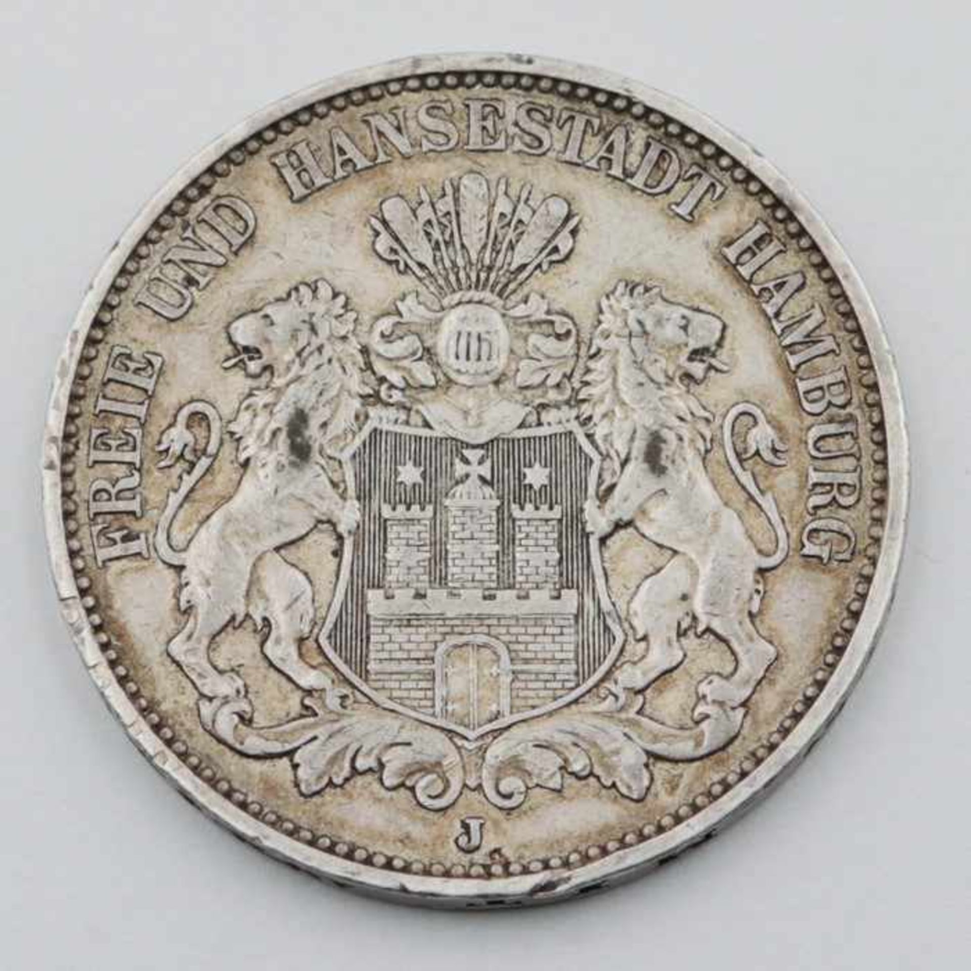 Deutsches ReichSilbermünze, 3 Mark 1910/J, Hansestadt Hamburg, Patina- - -20.00 % buyer's premium on
