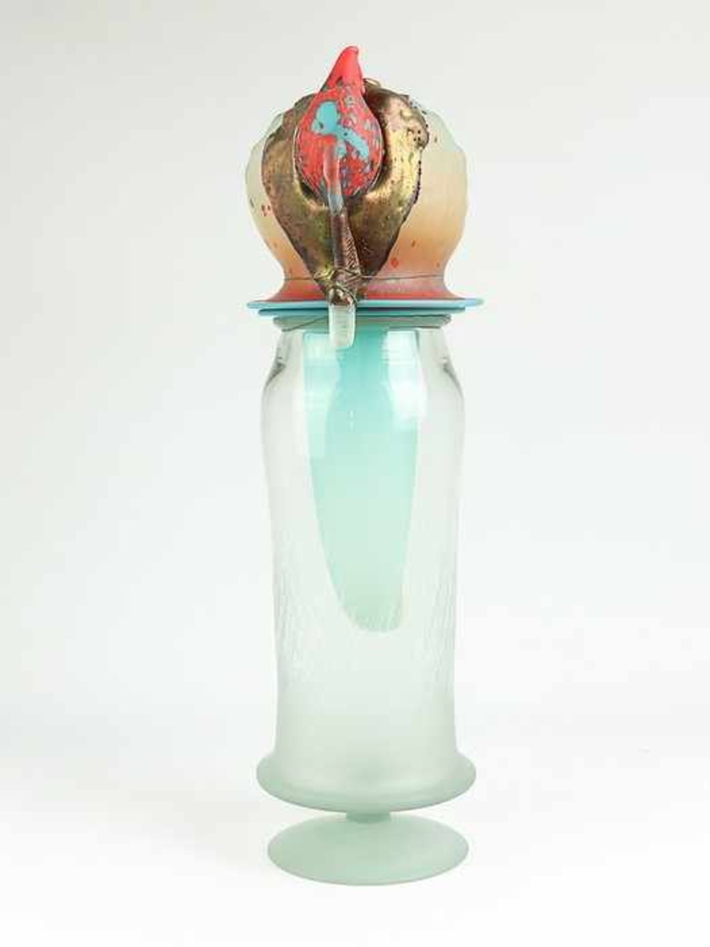 Künstlerobjektwohl russischer Künstler, farbloses, polychromes u. opakes Glas, runder Stand, - Bild 2 aus 3