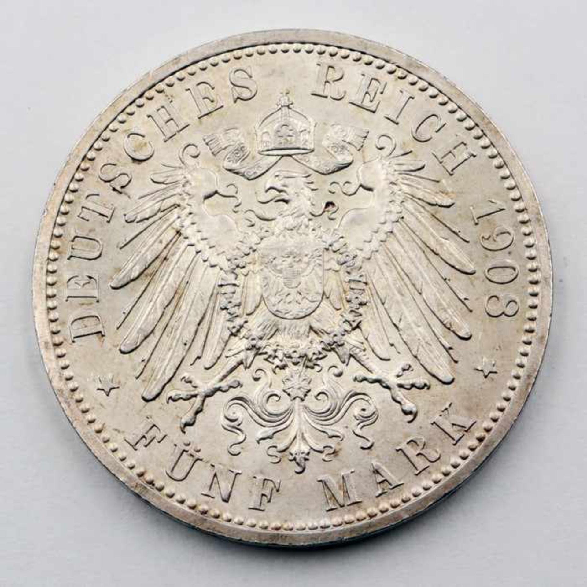 Deutsches ReichSilbermünze, 5 Reichsmark, Sachsen-Weimar-Eisenach, 1908, "Stifter d Univ Jena Joh - Bild 2 aus 2