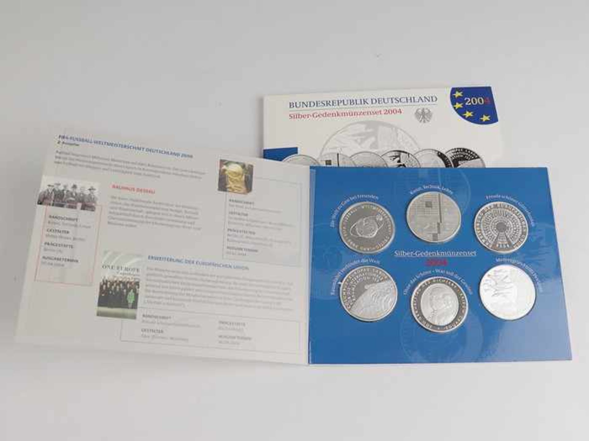 Münzensatz - BRDSi 925, Gedenkmünzen 2004, 6x 10 Euro, darunter FIFA-Fußball WM 2006, Bauhaus