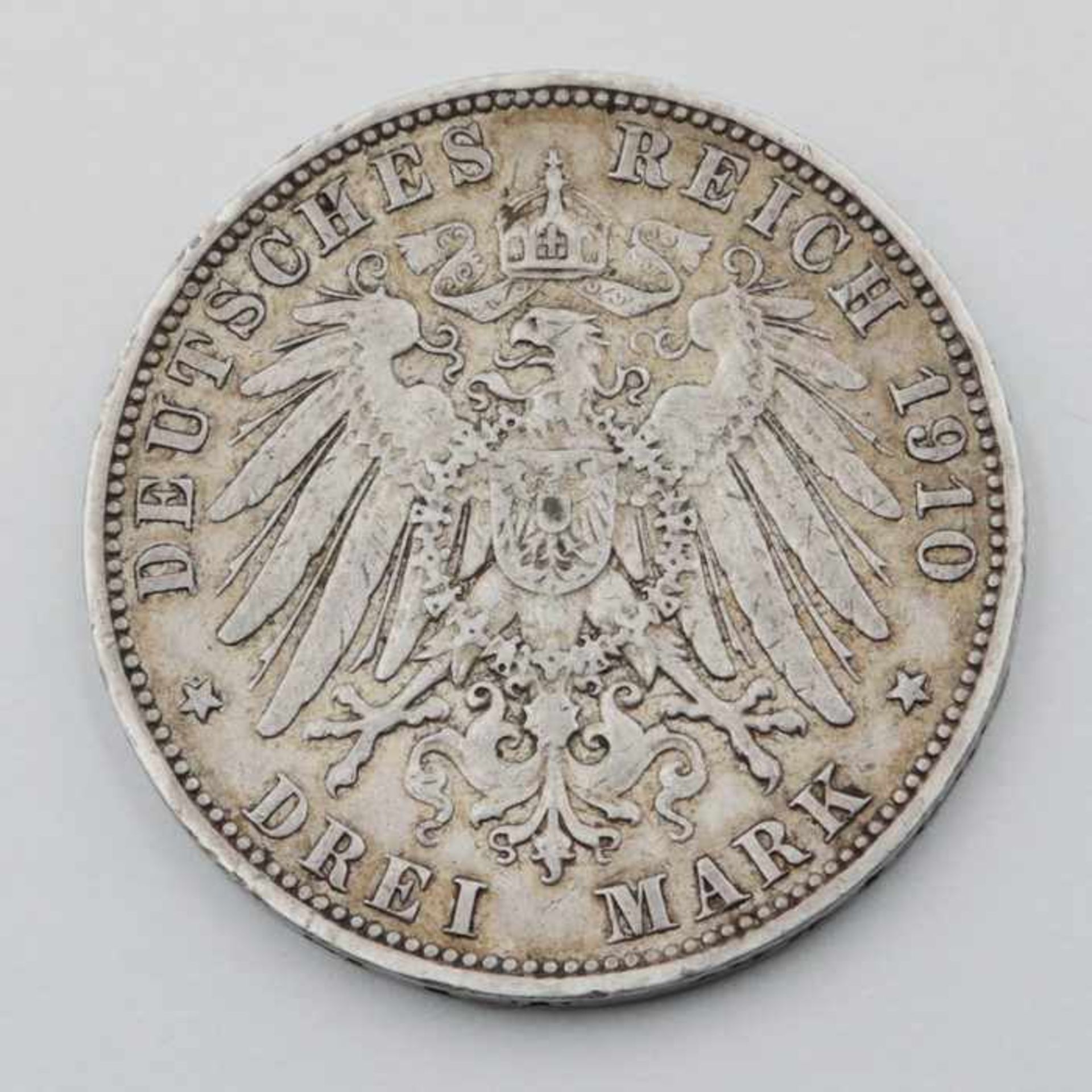 Deutsches ReichSilbermünze, 3 Mark 1910/J, Hansestadt Hamburg, Patina- - -20.00 % buyer's premium on - Bild 2 aus 2