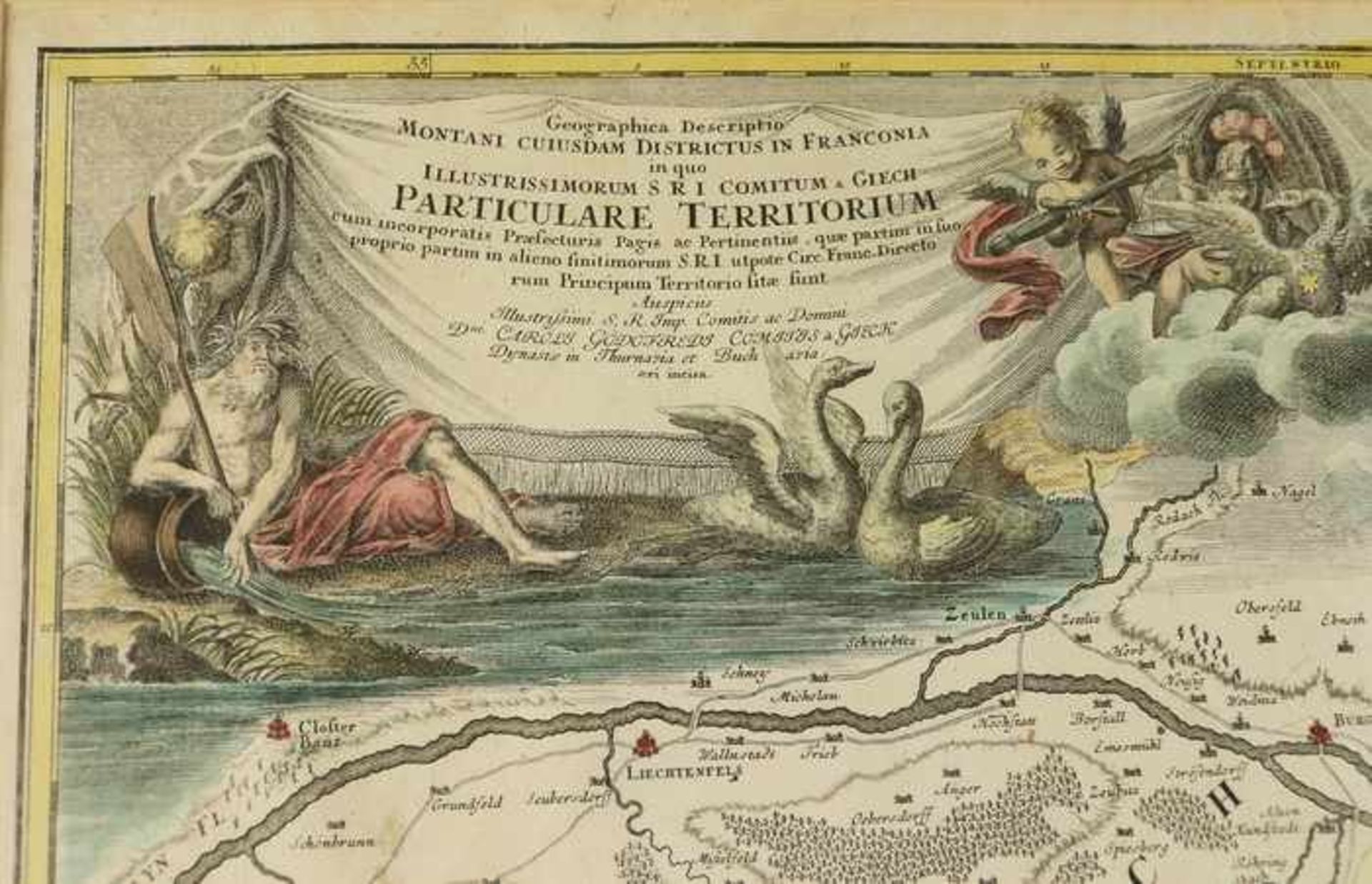 Homann - Frankenum 1720, "Geographica Discriptio...Particulare Territorium...", Kupferstichkarte, - Bild 3 aus 3