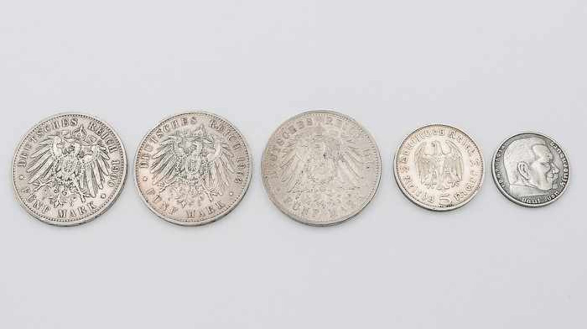 Münzen - Kaiserreich/3.ReichSi 625/900, 2x 5 Mark, Wilhelm II. Dt. Kaiser König v. Bayern, 1900/ - Bild 2 aus 2