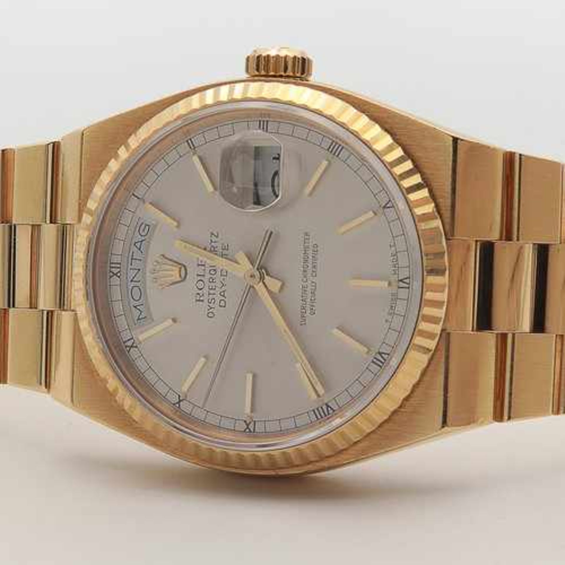 Rolex - HerrenarmbanduhrSchweiz, GG 750, Chronometer, Day Date Oysterquartz, rundes Gehäuse, Dca.3, - Bild 14 aus 17