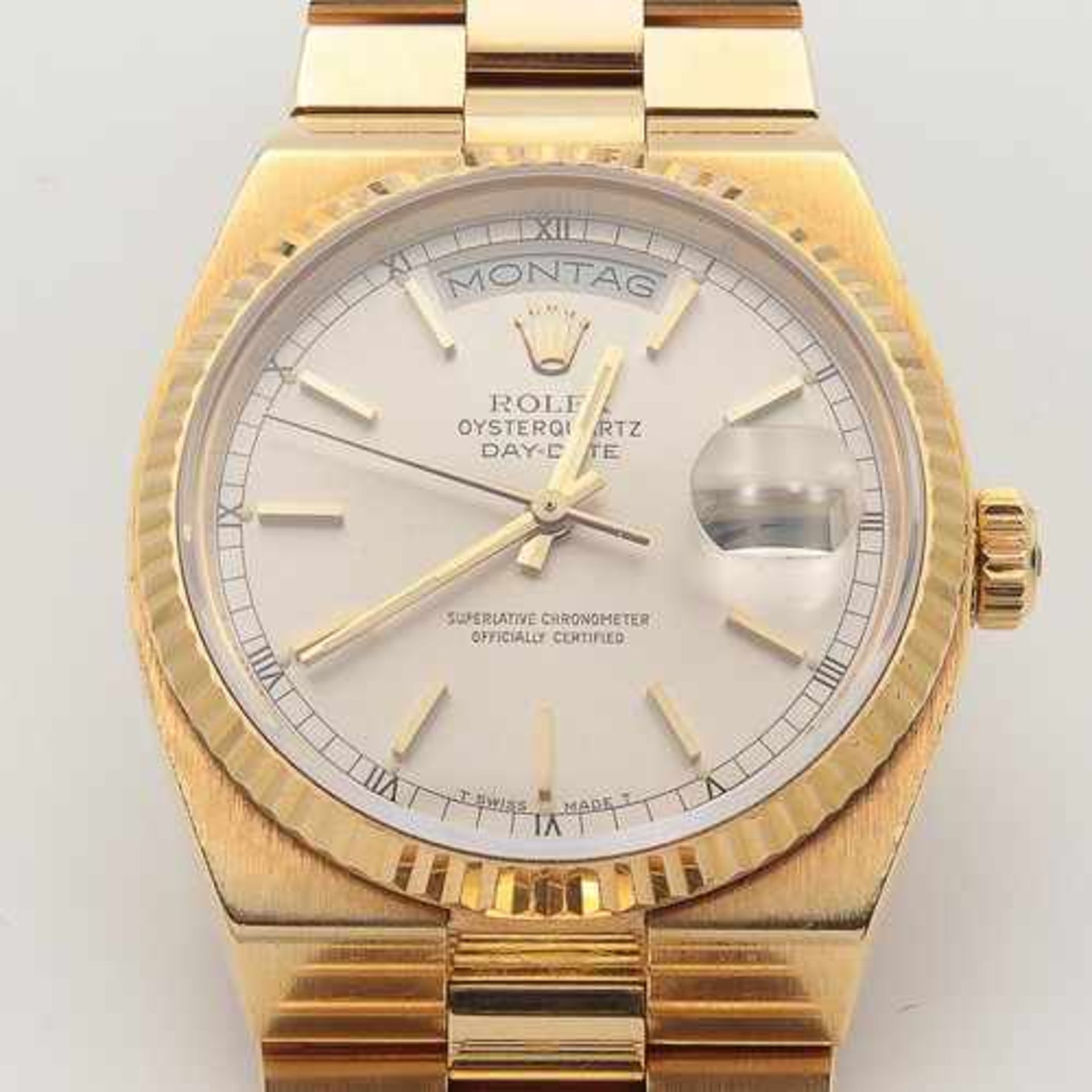 Rolex - HerrenarmbanduhrSchweiz, GG 750, Chronometer, Day Date Oysterquartz, rundes Gehäuse, Dca.3, - Bild 3 aus 17