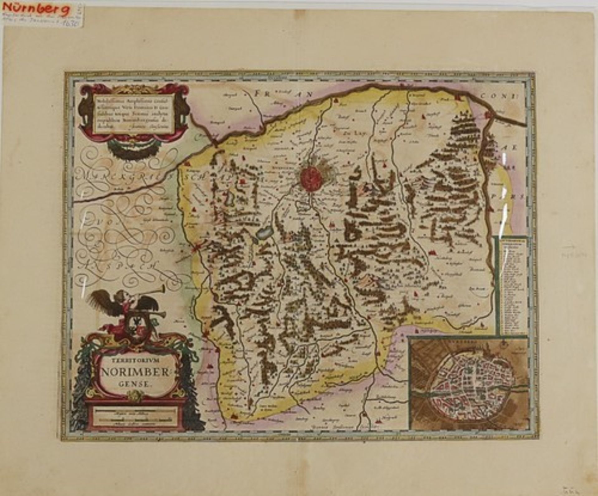 Nürnberg - Karte"Territorium Norimbergense", kolorierte Kupferstichkarte von Johannes Jansonius