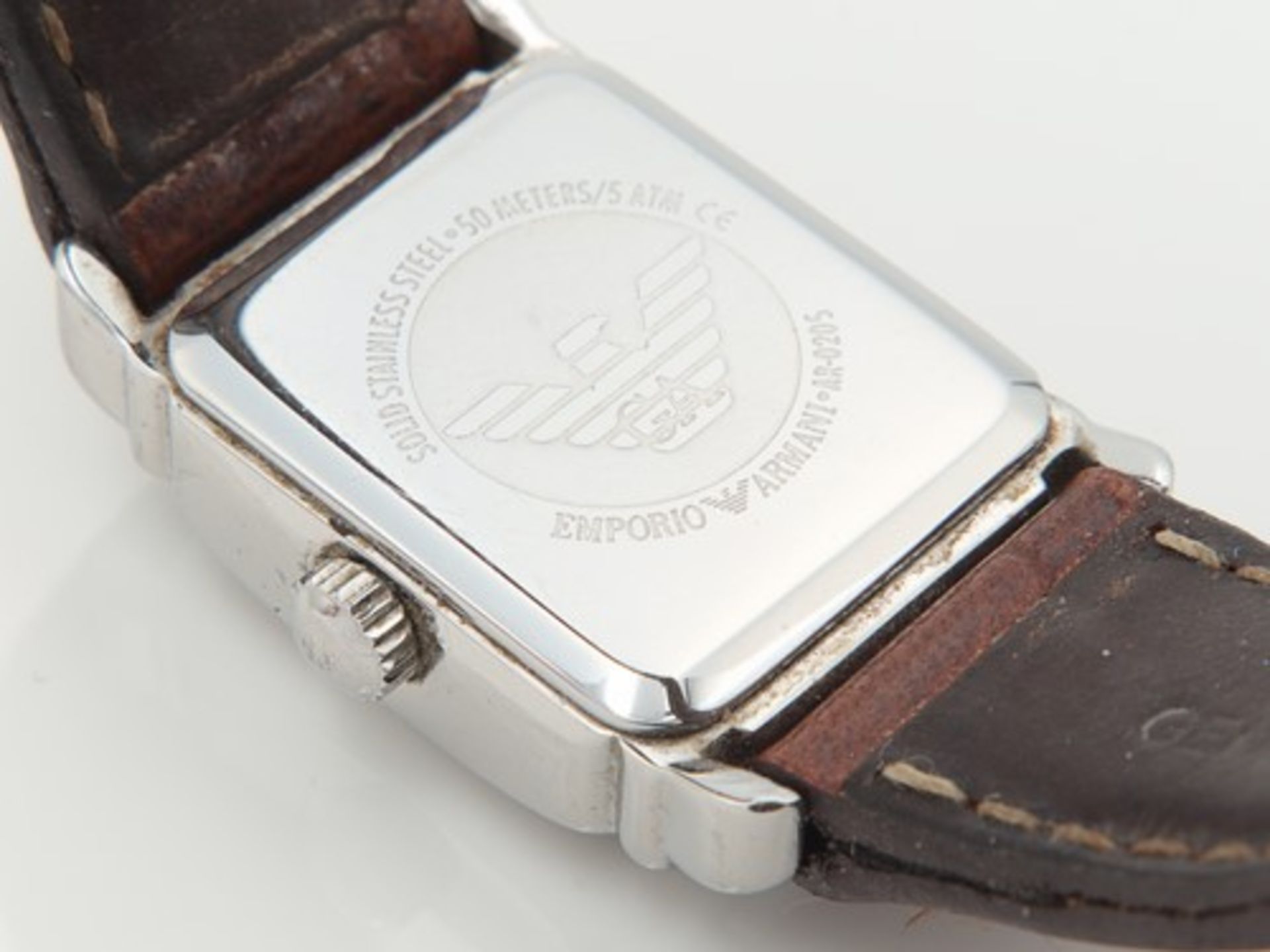 Emporio Armani - HerrenarmbanduhrEdelstahl, rechteckiges Gehäuse, ca.2,1 x 1,8cm, beigefarbenes - Bild 3 aus 8