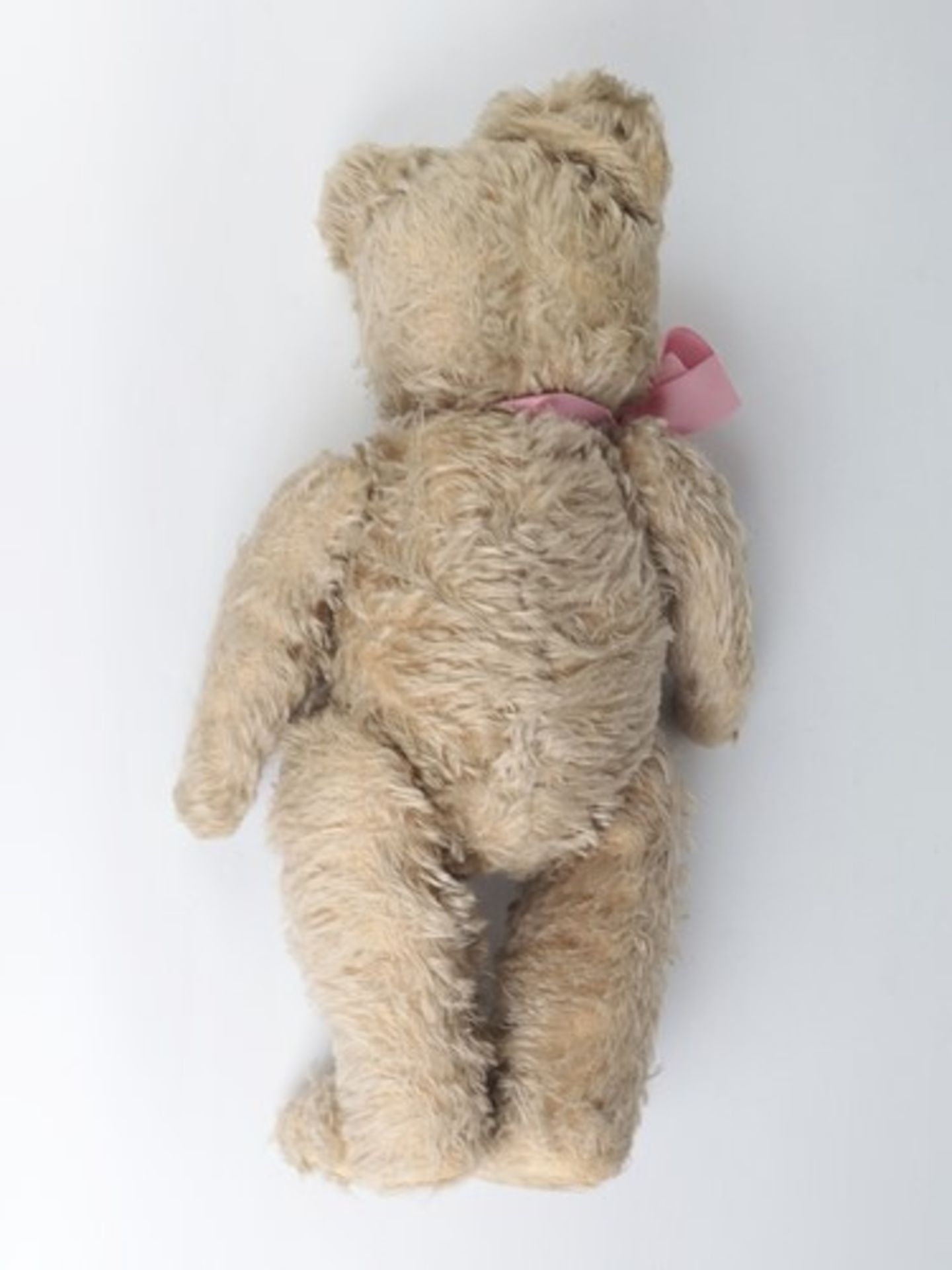 Fa. Diem - Teddy1950/60er J., Sonneberg, Holzwolle gestopft, caramelfarbenes Mohair, hintermalte - Bild 4 aus 4