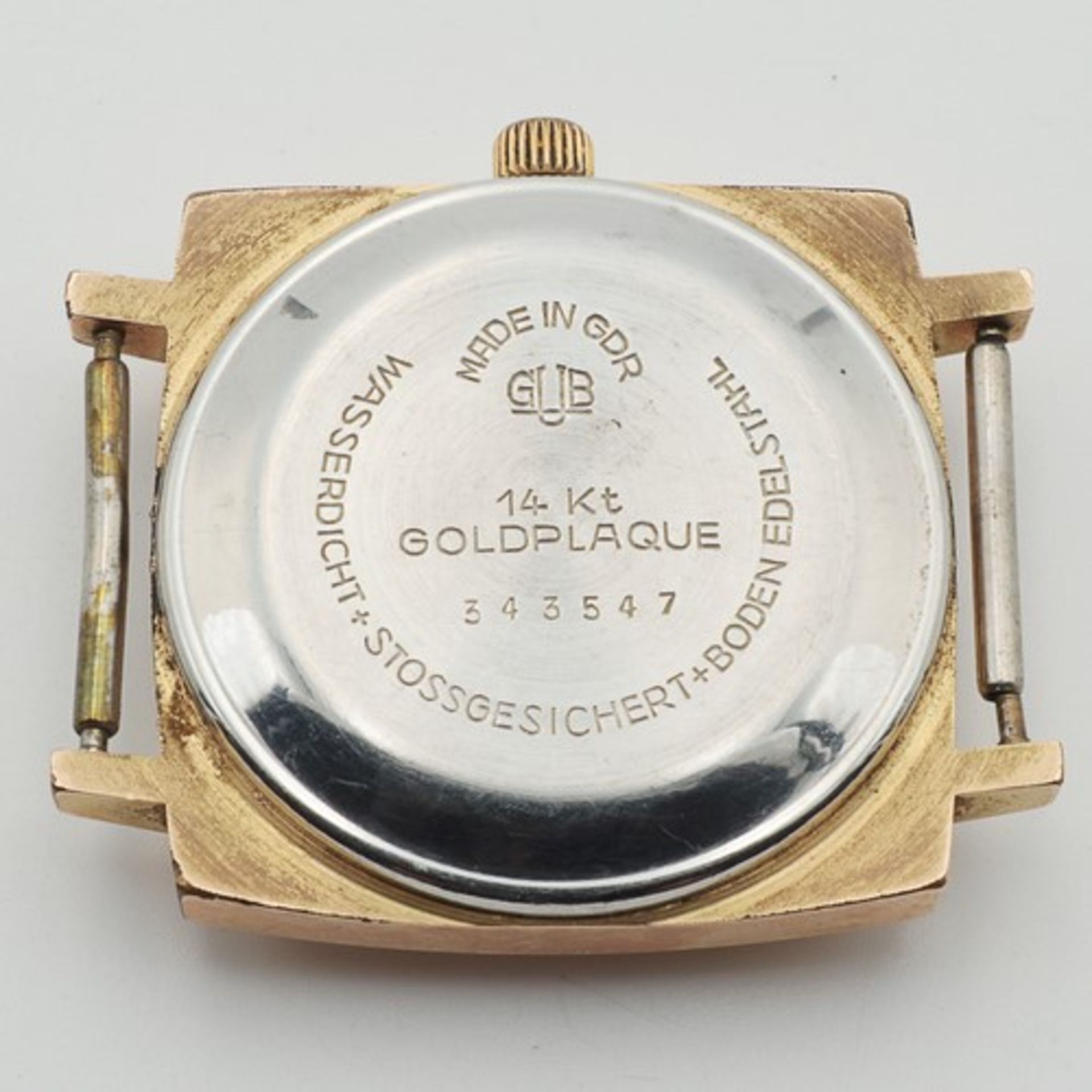 Glashütte - HerrenarmbanduhrEdelstahl, tlw. goldfarben, quadr. Gehäuse, ca.3,5 x 3,5cm, - Bild 2 aus 2