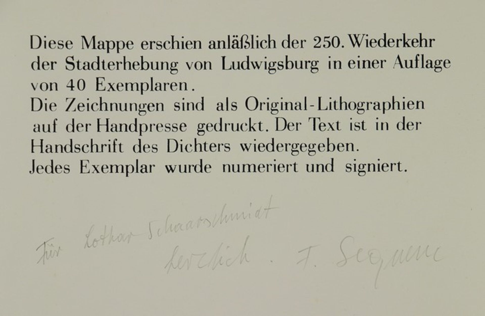 Heuschele, Otto/Sequenc, Franz"Ludwigsburger Silhouetten", Mappe anlässlich der 250. Wiederkehr - Bild 3 aus 5