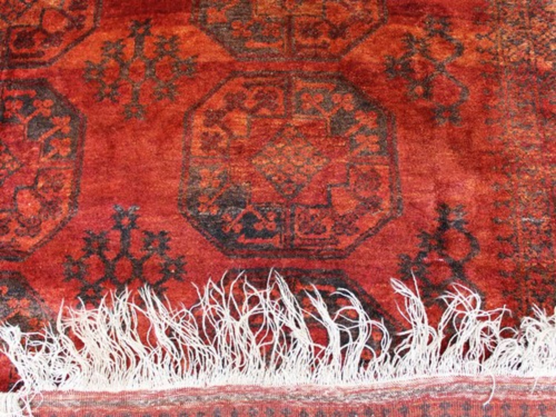 OrientteppichAfghanistan, Wolle/Wolle, hoher Flor, rot/gold, schwarz, mehrfach Bordüre, im Feld 2 - Image 7 of 8