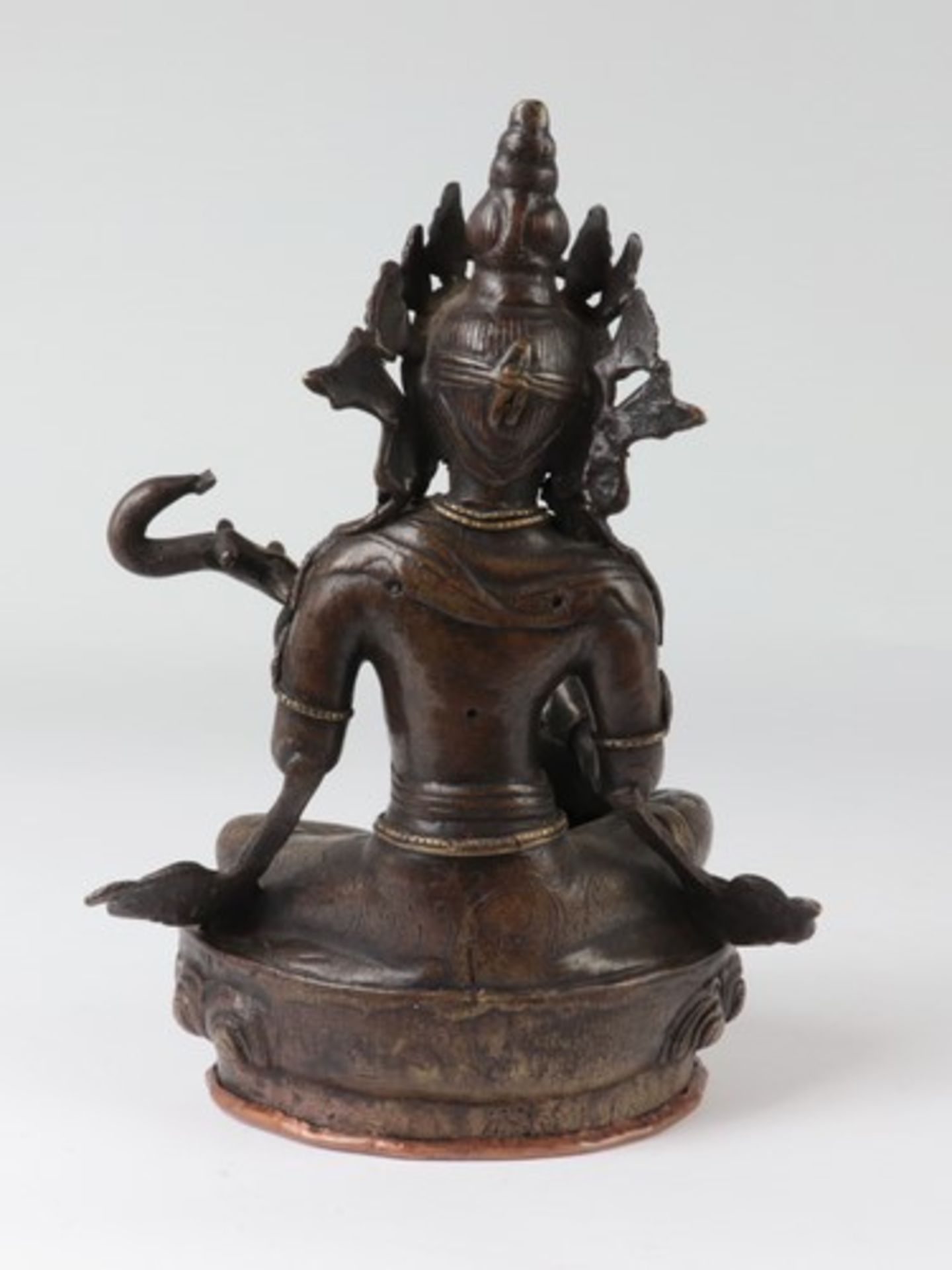 Asiatika - Figurbronzefarbenes Metall, vollplastische weibliche Figur mit Sitar (hinduistische - Bild 4 aus 5