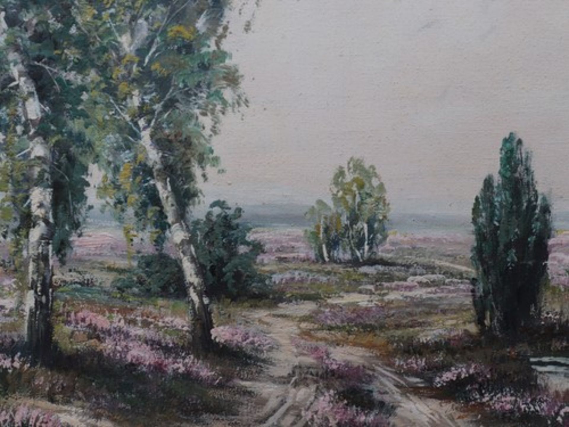 HauderAnfang 20. Jh., "Heidelandschaft", Öl/Lwd., getupfter, leicht impressionistischer Farbauftrag, - Bild 4 aus 4