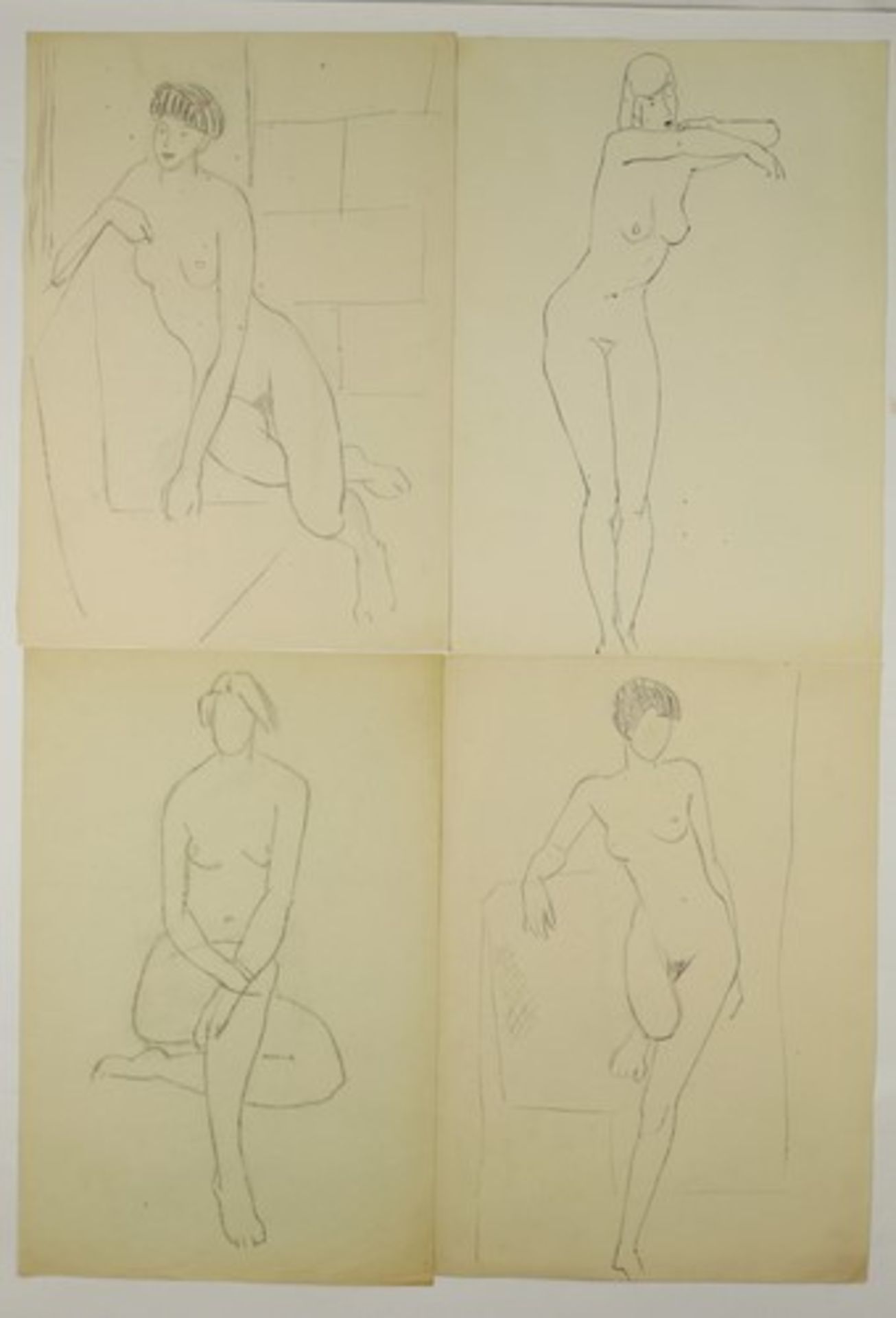 Hemmerlein, Karl15 Zeichnungen, Kohle, Bleistift, Skizzen/Studien, Frauenakte, 1x sign., - Bild 3 aus 4