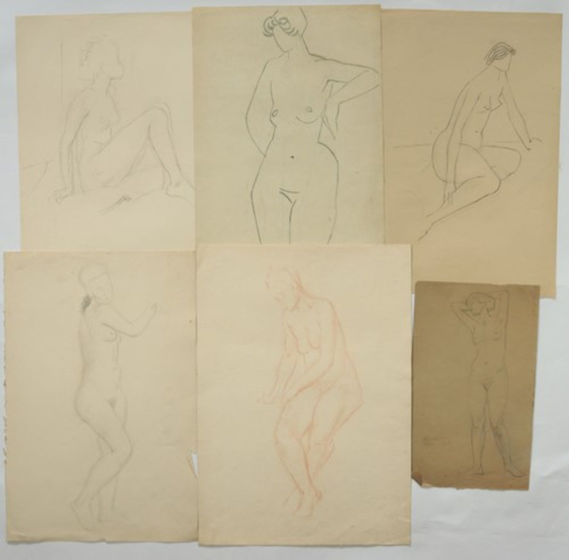 Hemmerlein, Karl15 Zeichnungen, Kohle, Bleistift, Röthel, Skizzen/Studien, Frauenakte, 3x sign., - Bild 2 aus 3