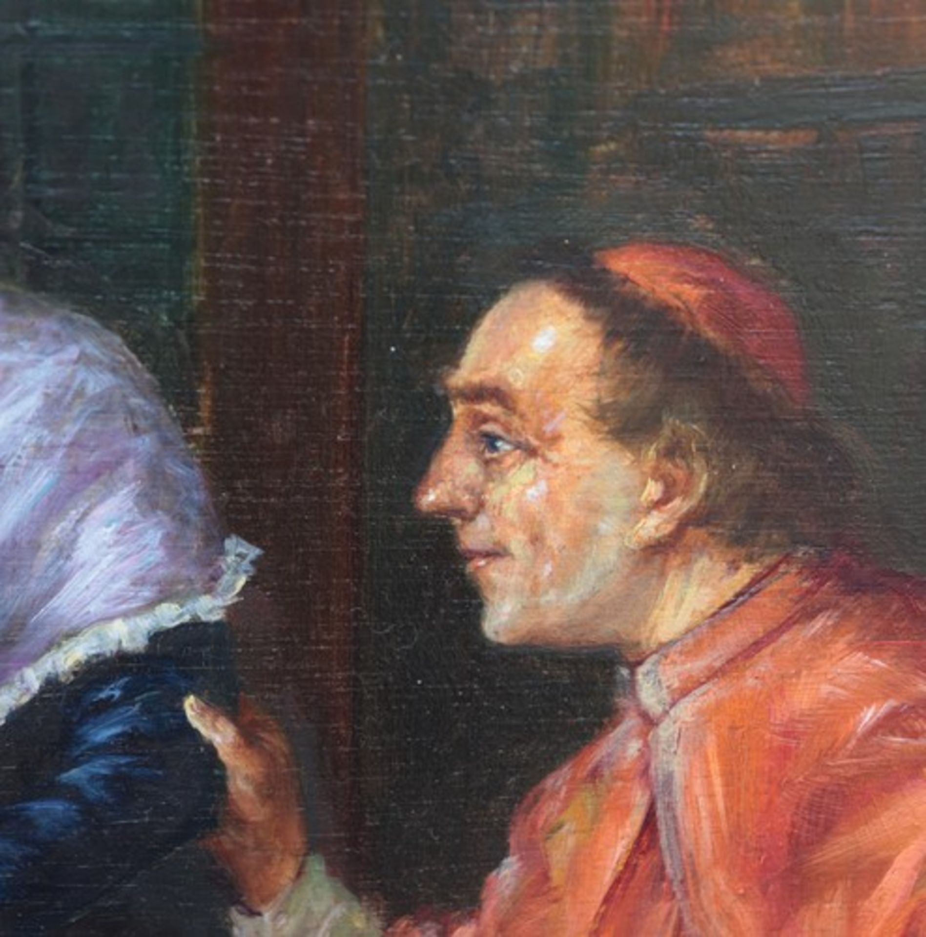 Cecchi, H."Besuch beim Kardinal", Öl/Pl., kurzer Pinselstrich, impressionistische Malweise, - Bild 4 aus 6