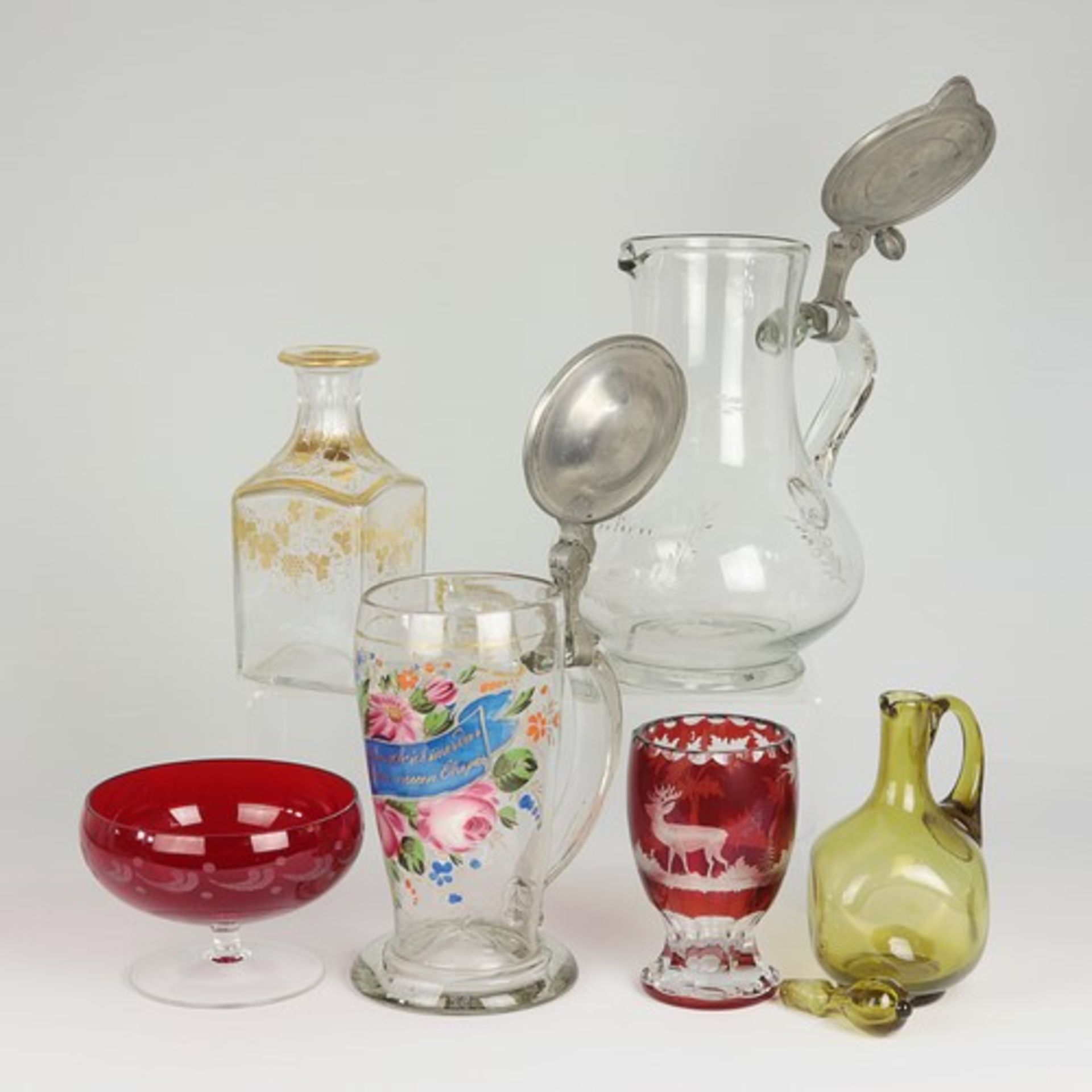 Konvoluttlw. 19. Jh., Biedermeier, Böhmen, 6 St., Kanne, Karaffen, Fußschale, Fußglas u. gr. - Bild 2 aus 7