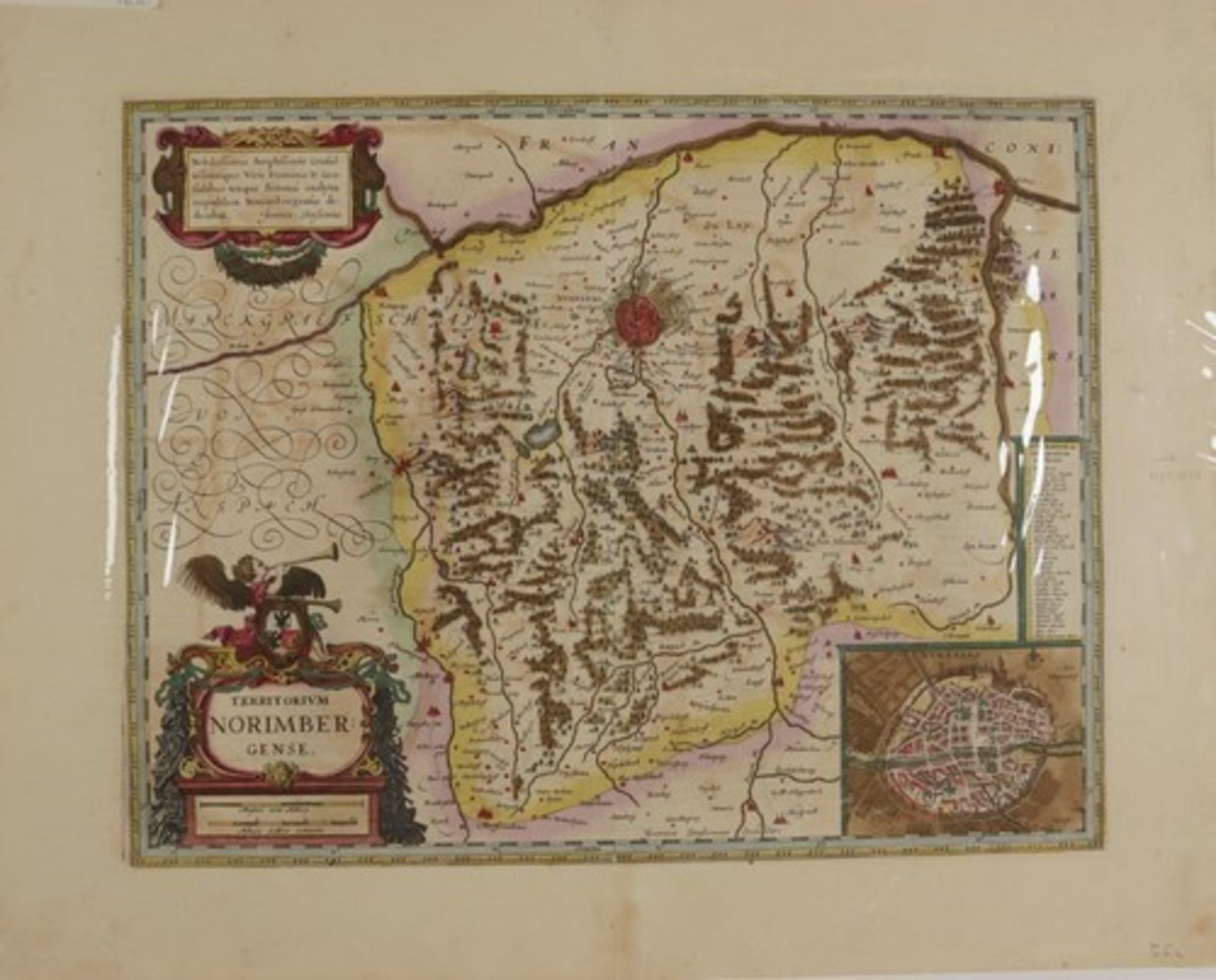 Nürnberg - Karte"Territorium Norimbergense", kolorierte Kupferstichkarte von Johannes Jansonius - Bild 3 aus 3