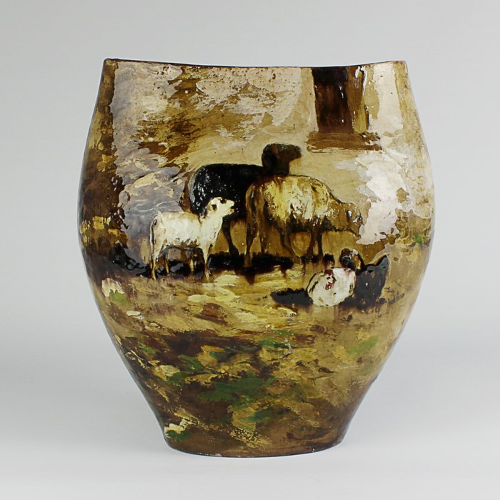 Barbotine - Vaseum 1880, Frankreich, wohl Charles Haviland und Ernest Chaplet, Auteuil, Prägemarke