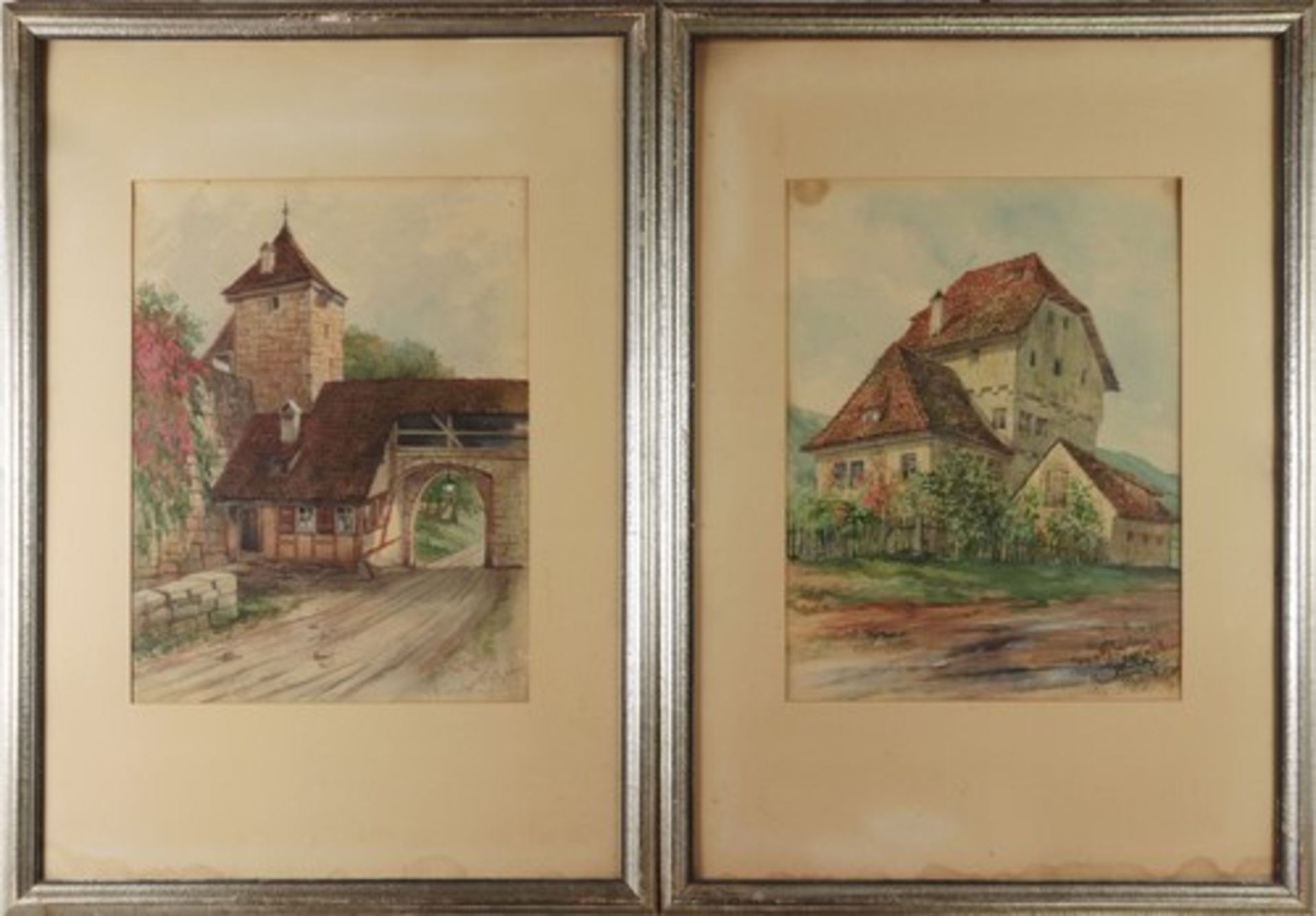 Reulein, Julius Sebald - Rothenburg o.T.Münchner Maler, 2 Aquarelle, "Das Kobolzeller Tor" u. "Altes