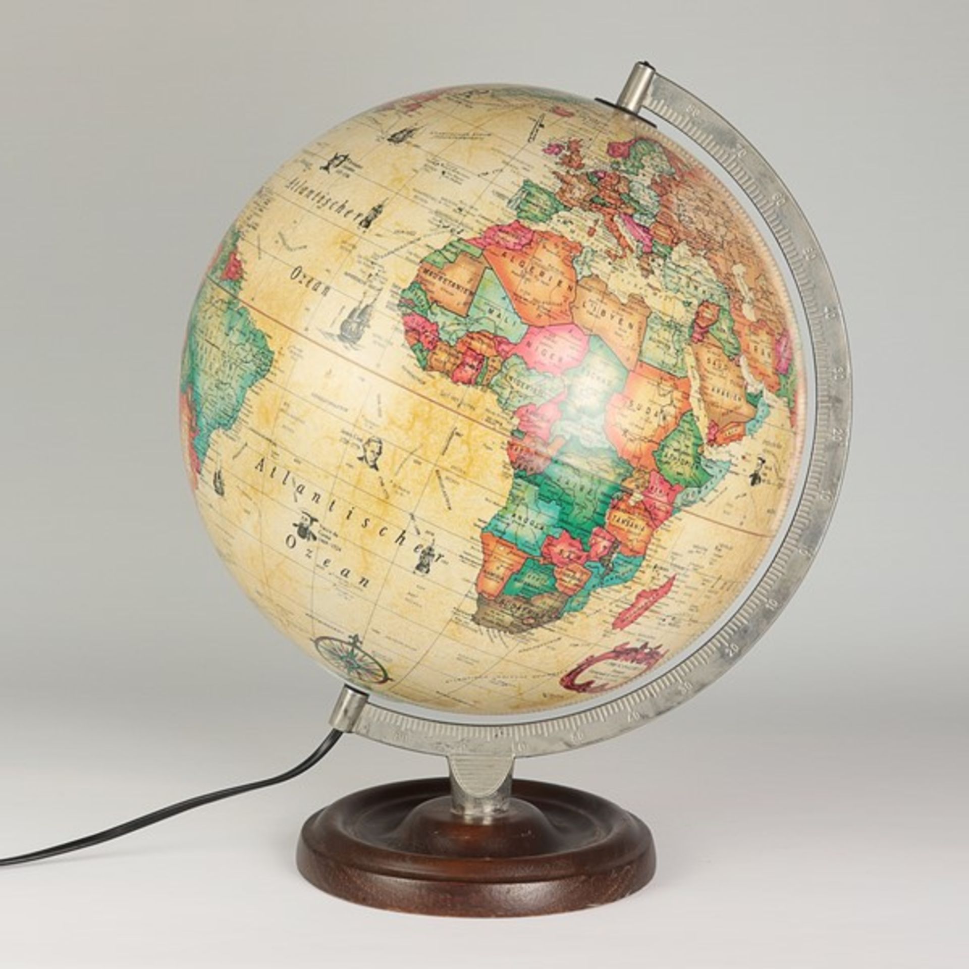 Globusdat. 1980, us. Klebeetikett scan globe Type II, made in Denmark, kartographiert v. Karl F.