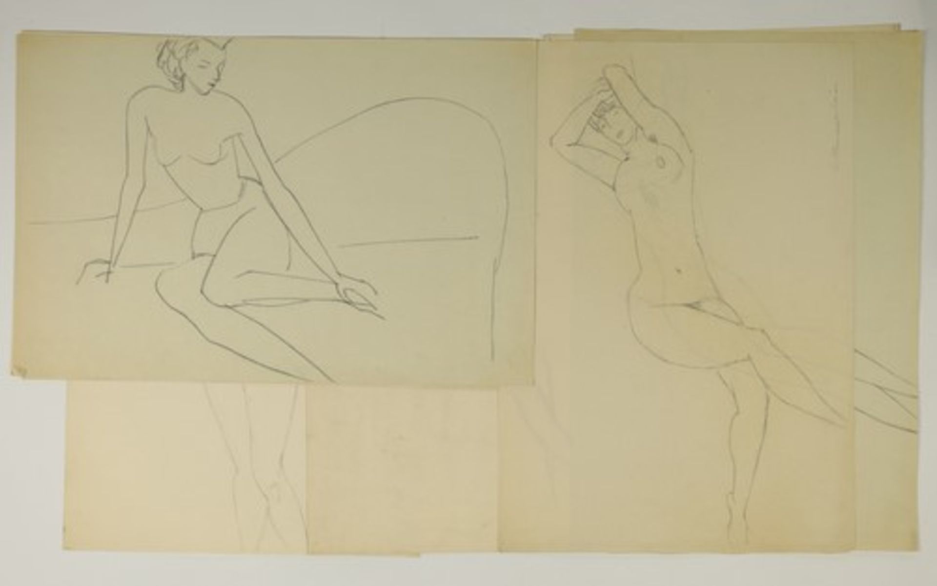 Hemmerlein, Karl15 Zeichnungen, Kohle, Bleistift, Skizzen/Studien, Frauenakte, 1x sign., - Bild 4 aus 4