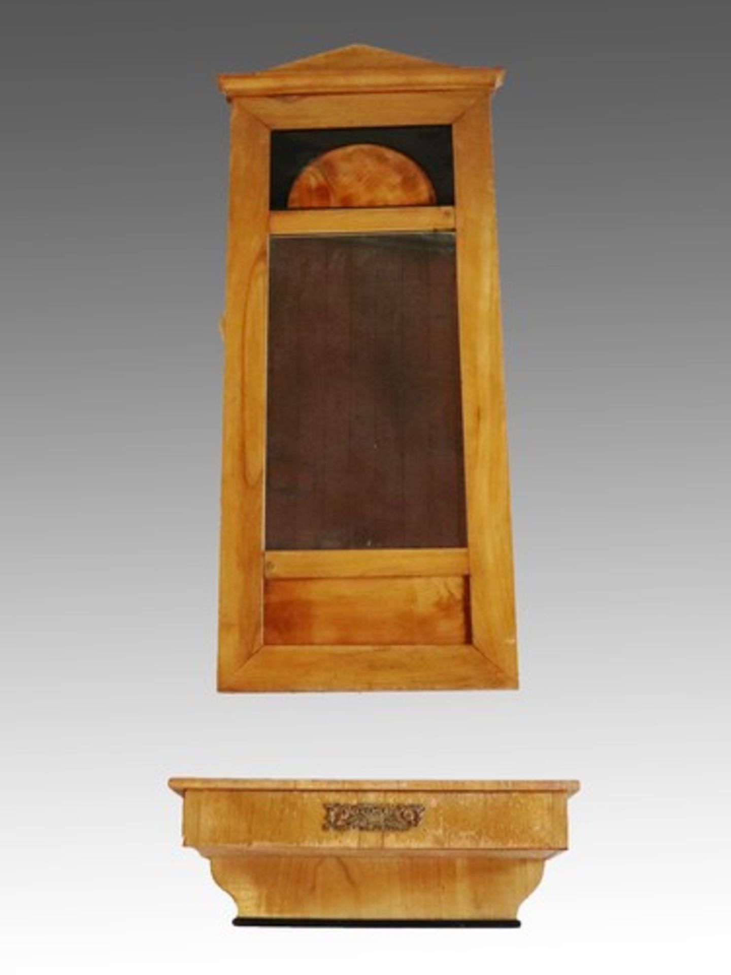 Biedermeier - Wandspiegelum 1820, Kirschbaum/Nadelholz, furniert, ebonisiert, rechteckige Form,