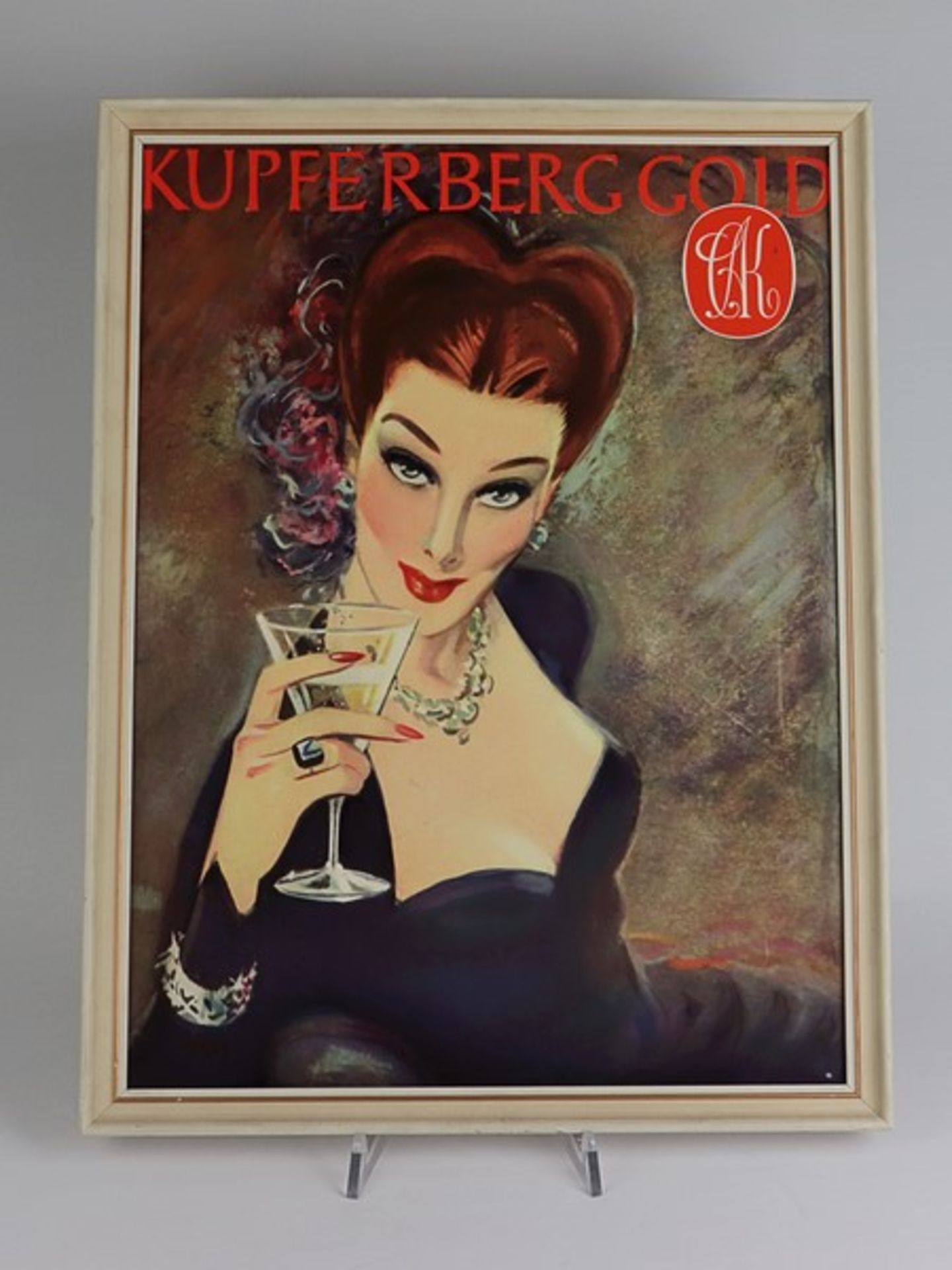 Werbung - Kupferberg Gold1950/60er Jahre, Pappe, farbig bedruckt, gerahmt, Rahmen außen ca. 46 x