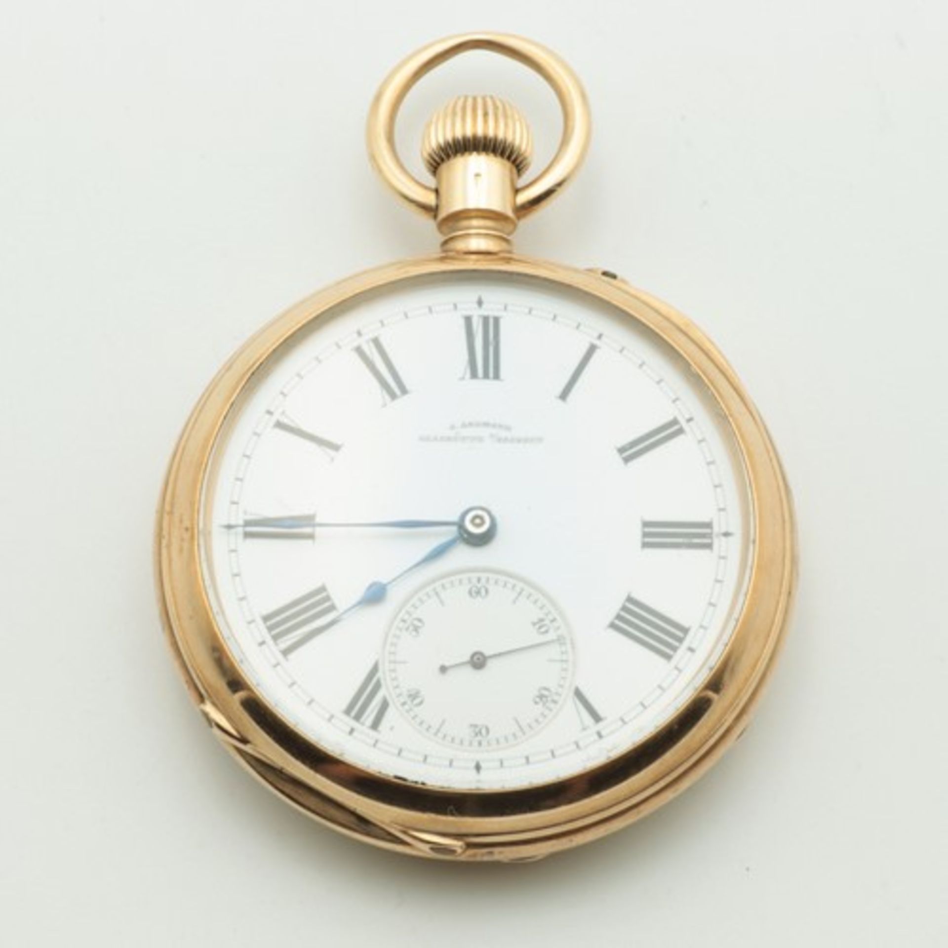 J. Assmann Glashütte I/ Sachsen - HerrentaschenuhrGG 585, Lepine, Dca.5cm, weißes