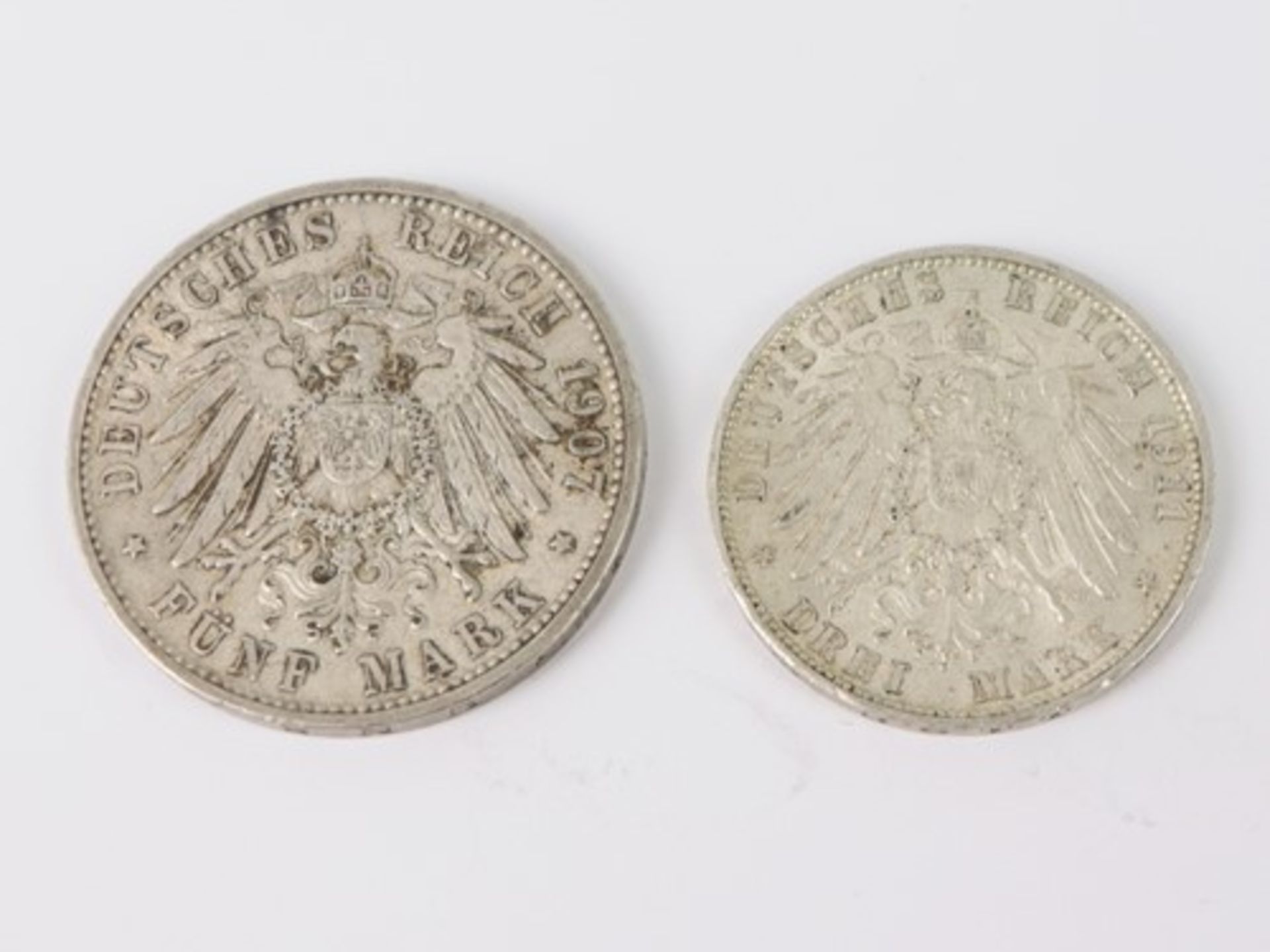 Deutsches Reich2 Silbermünzen Baden, 1 x 5 Mark 1907 Friedrich Grossherzog von Baden (G), 1 x 3 Mark - Bild 2 aus 2