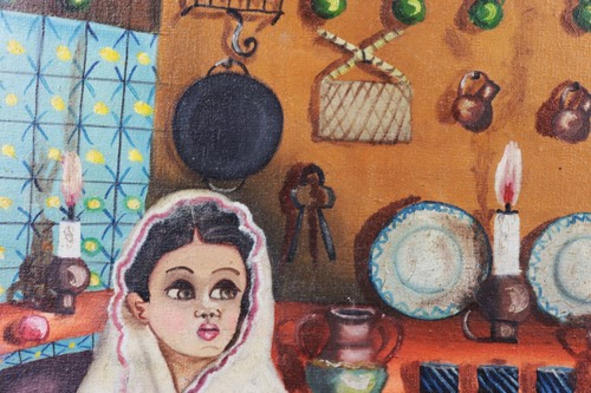 Labios, Roberto Agapito1898-1996, mexikanischer Künstler, "Mädchen in der Küche", Öl/Lwd., flächiger - Bild 3 aus 5