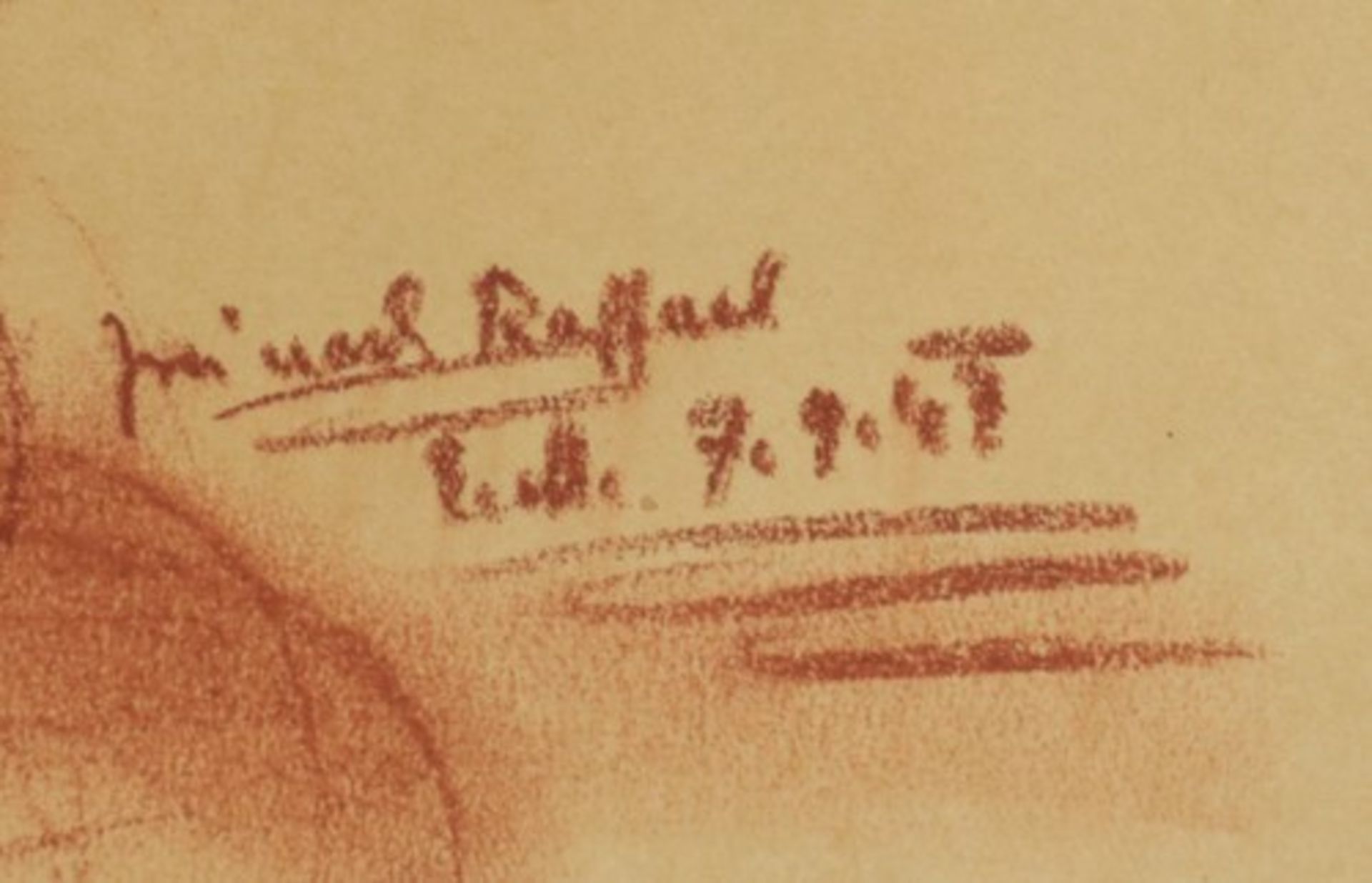 Unsigniert - nach Raffael"Gesichtsstudie", Röthelzeichnung nach Raffael da Urbino, das Original - Bild 2 aus 2