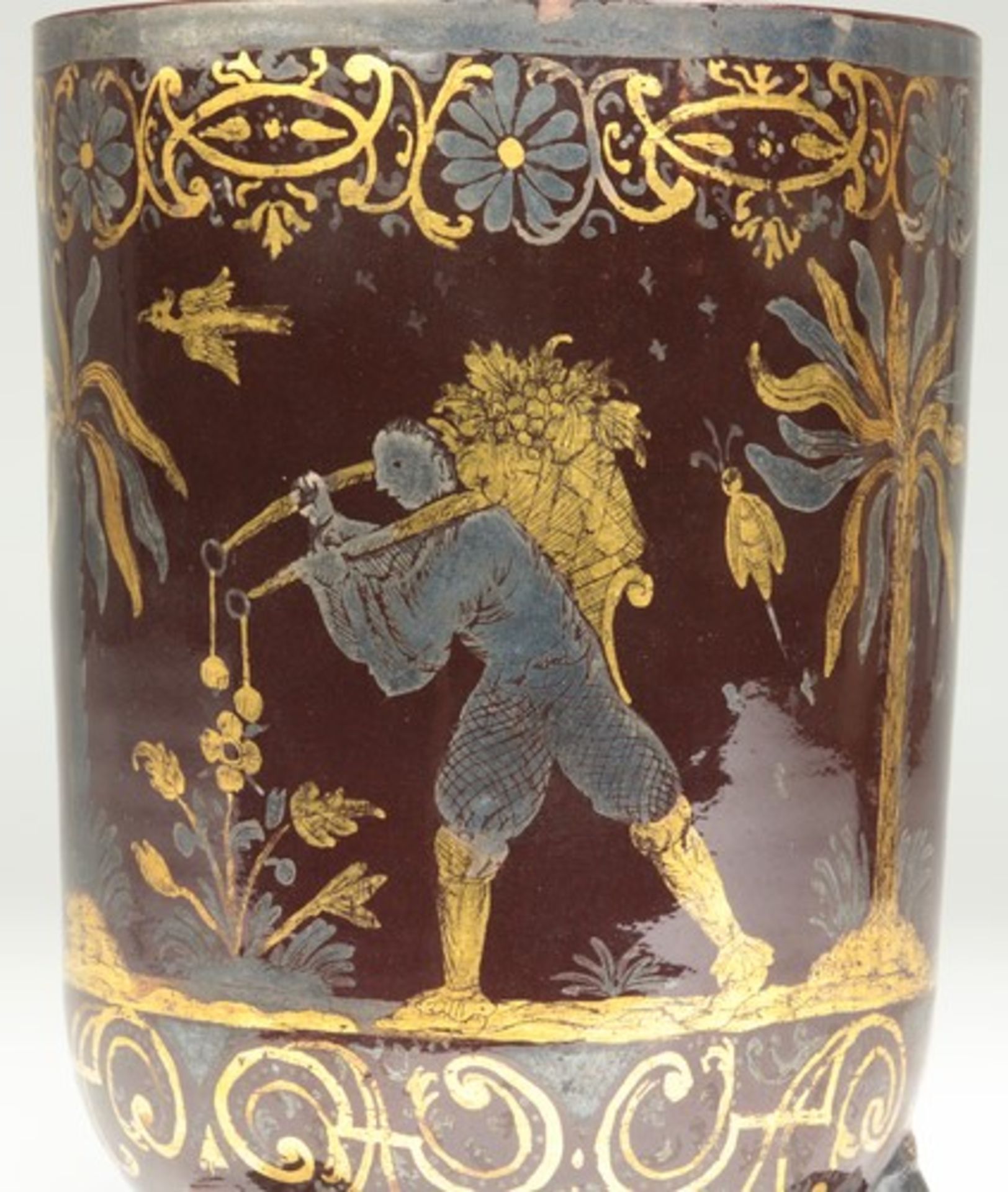 Fayence - Becher1728-1744, Bayreuth, Knöllerperiode, roter Scherben, kaffeebraune Glasur, seltener - Bild 9 aus 12