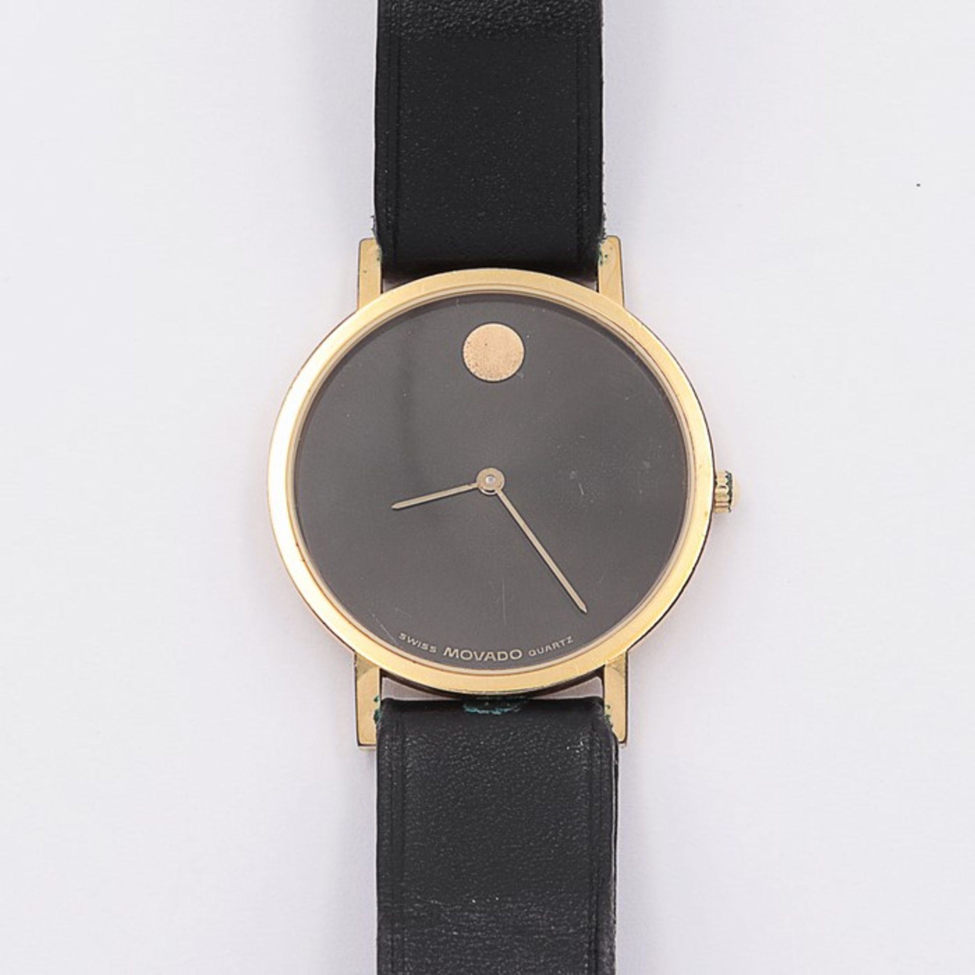 Movado - DamenarmbanduhrSchweiz, rundes Gehäuse, Dca.3cm, schwarzes Zifferblatt, mit goldenem