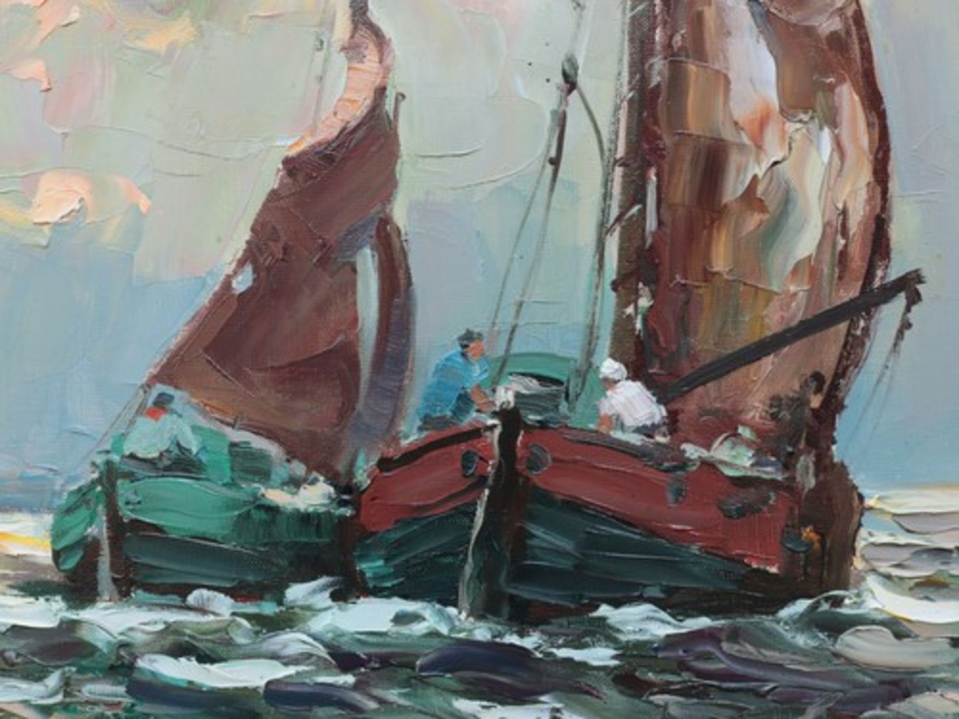Haerendel, Harry"Ankunft im Hafen", Öl/Lwd., grober Farbauftrag in Spachteltechnik, kräftige Farben, - Bild 4 aus 5