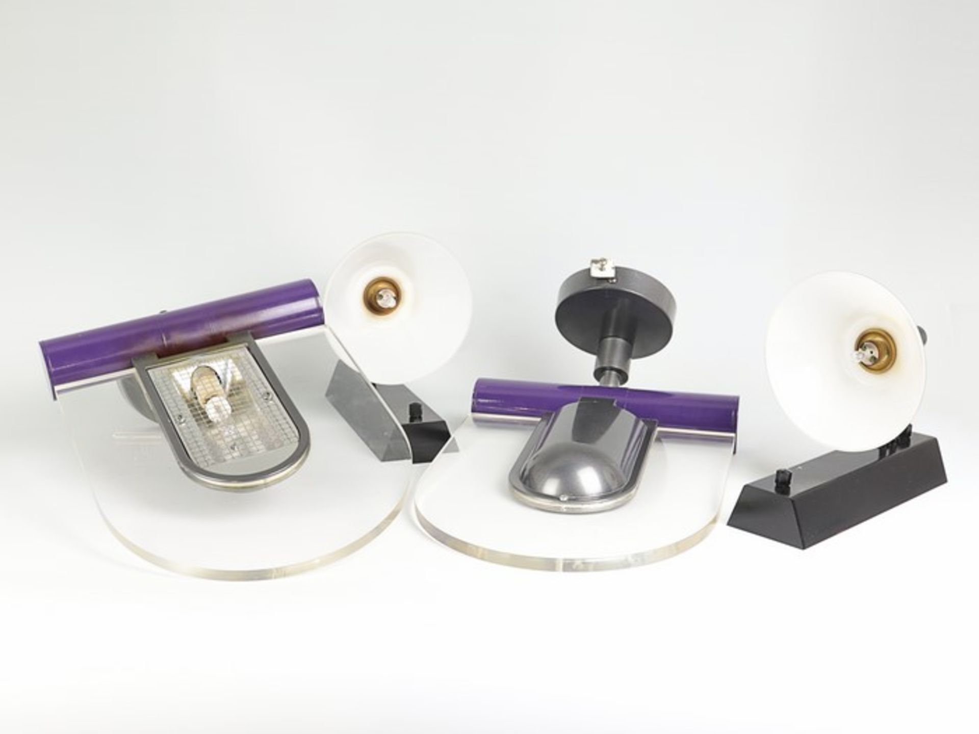 Wandlampen5 St., Metall/(Acryl-)Glas, schwarz, violett u. silberfarben lackiert, 1-flammig, 3x