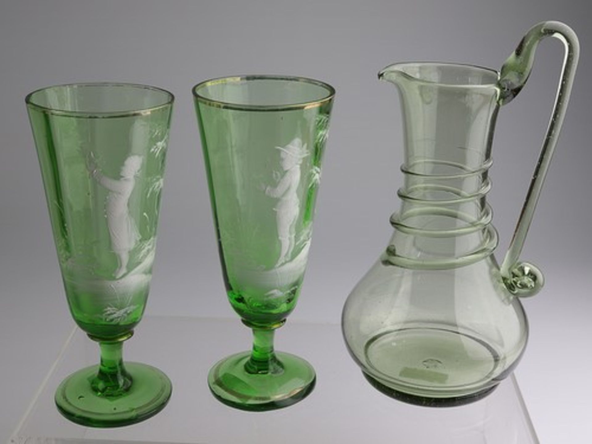 Konvolutum 1880/1900, 7 St., versch. Trinkbecher, Krug, Vase u. gr. Weinglas, untersch. Formen u. - Bild 2 aus 5
