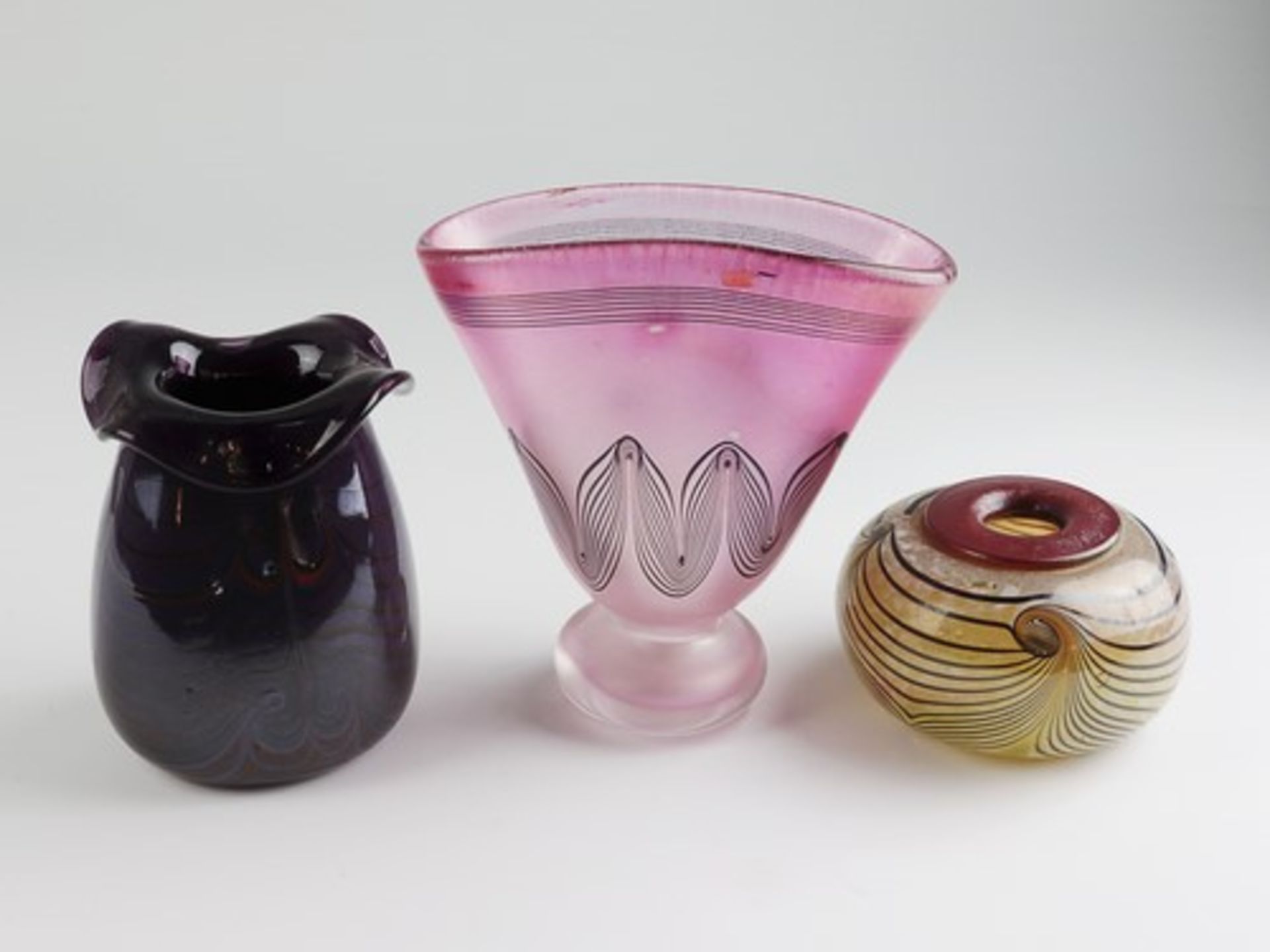 Eisch - Vasen1979 - 87, Glashütte Eisch, Frauenau, 3 St., untersch. Formen u. Größen, farbloses u.