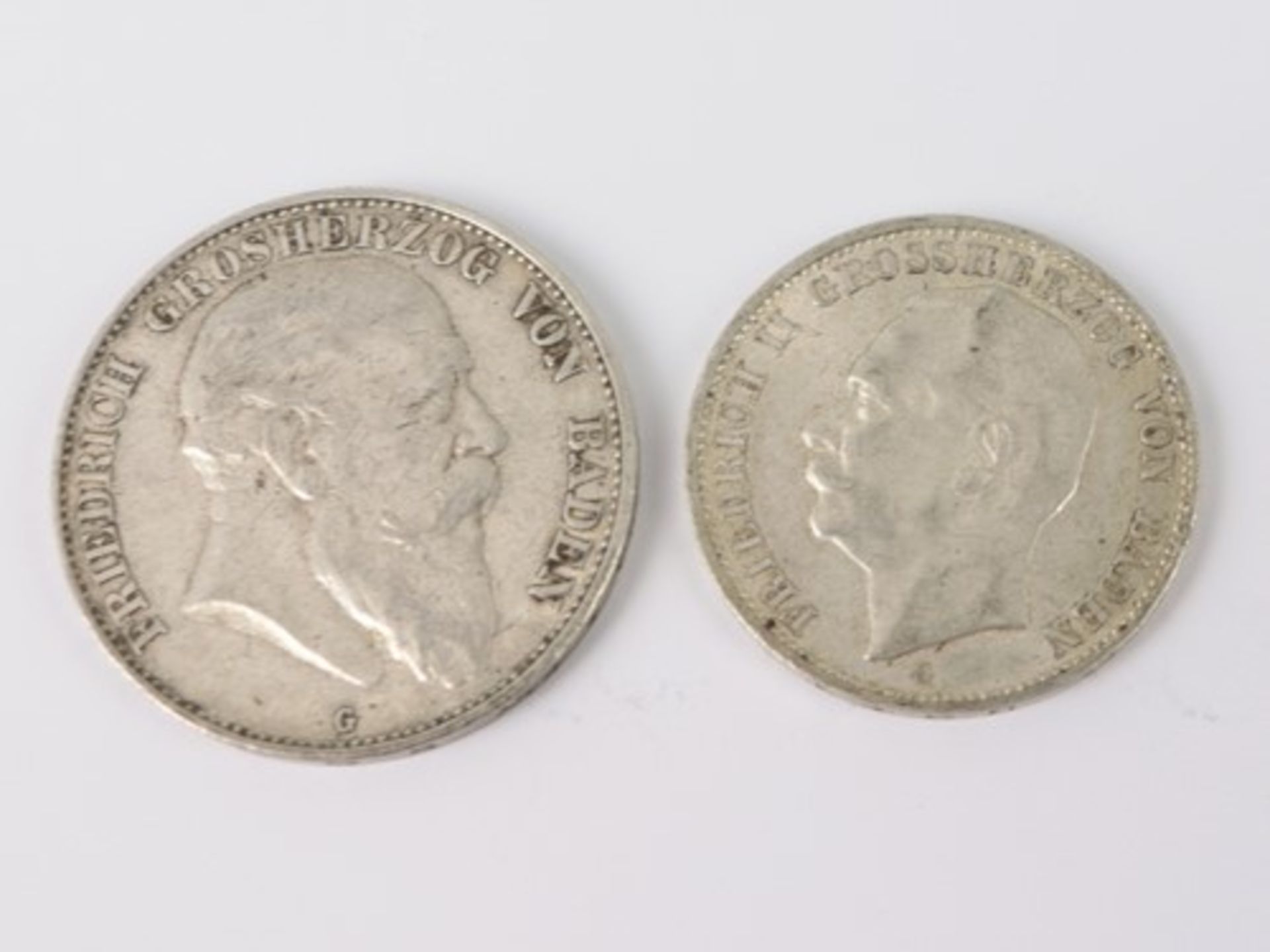 Deutsches Reich2 Silbermünzen Baden, 1 x 5 Mark 1907 Friedrich Grossherzog von Baden (G), 1 x 3 Mark