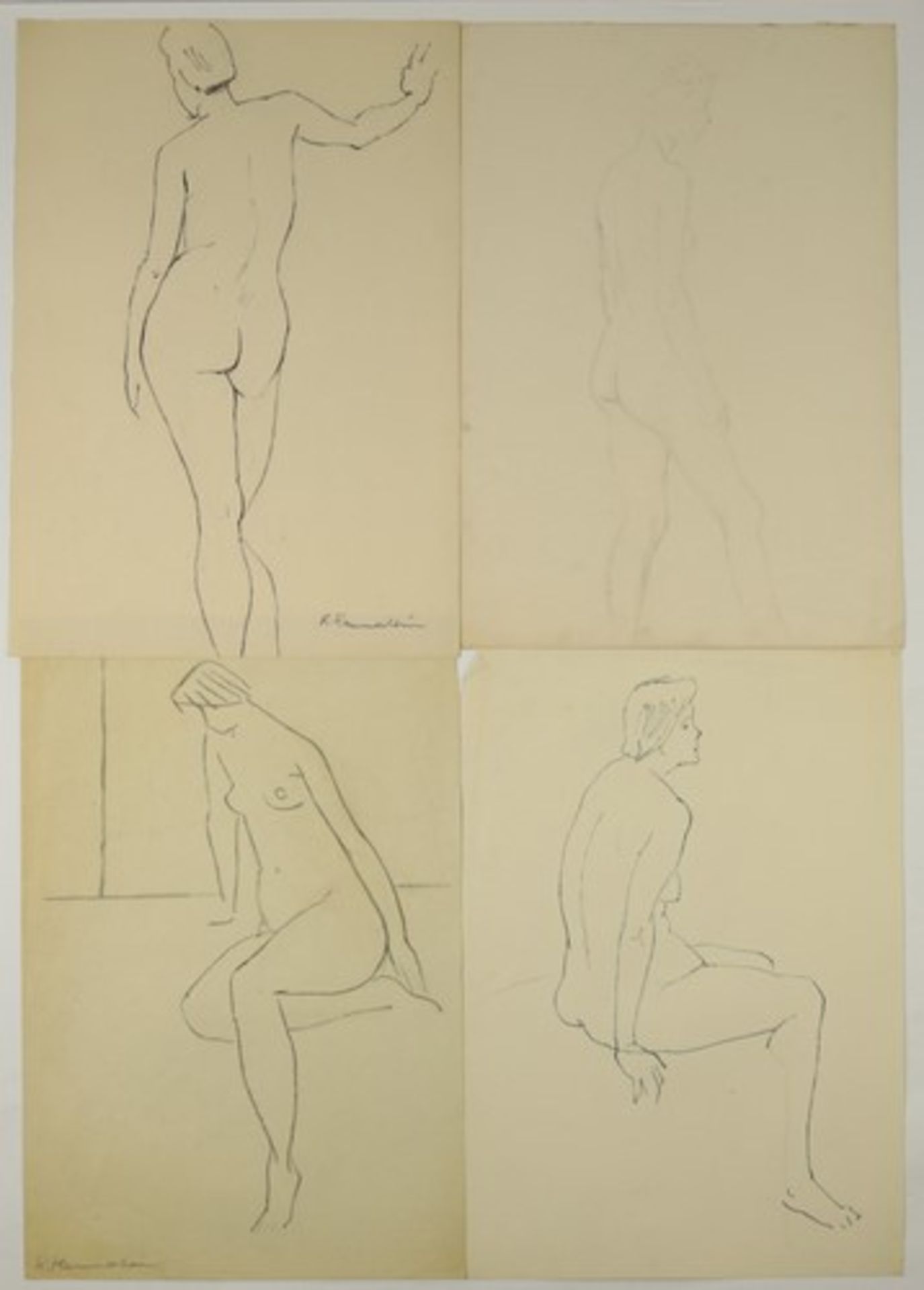 Hemmerlein, Karl15 Zeichnungen, Kohle, Bleistift, Skizzen/Studien, Frauenakte, 1x sign.,