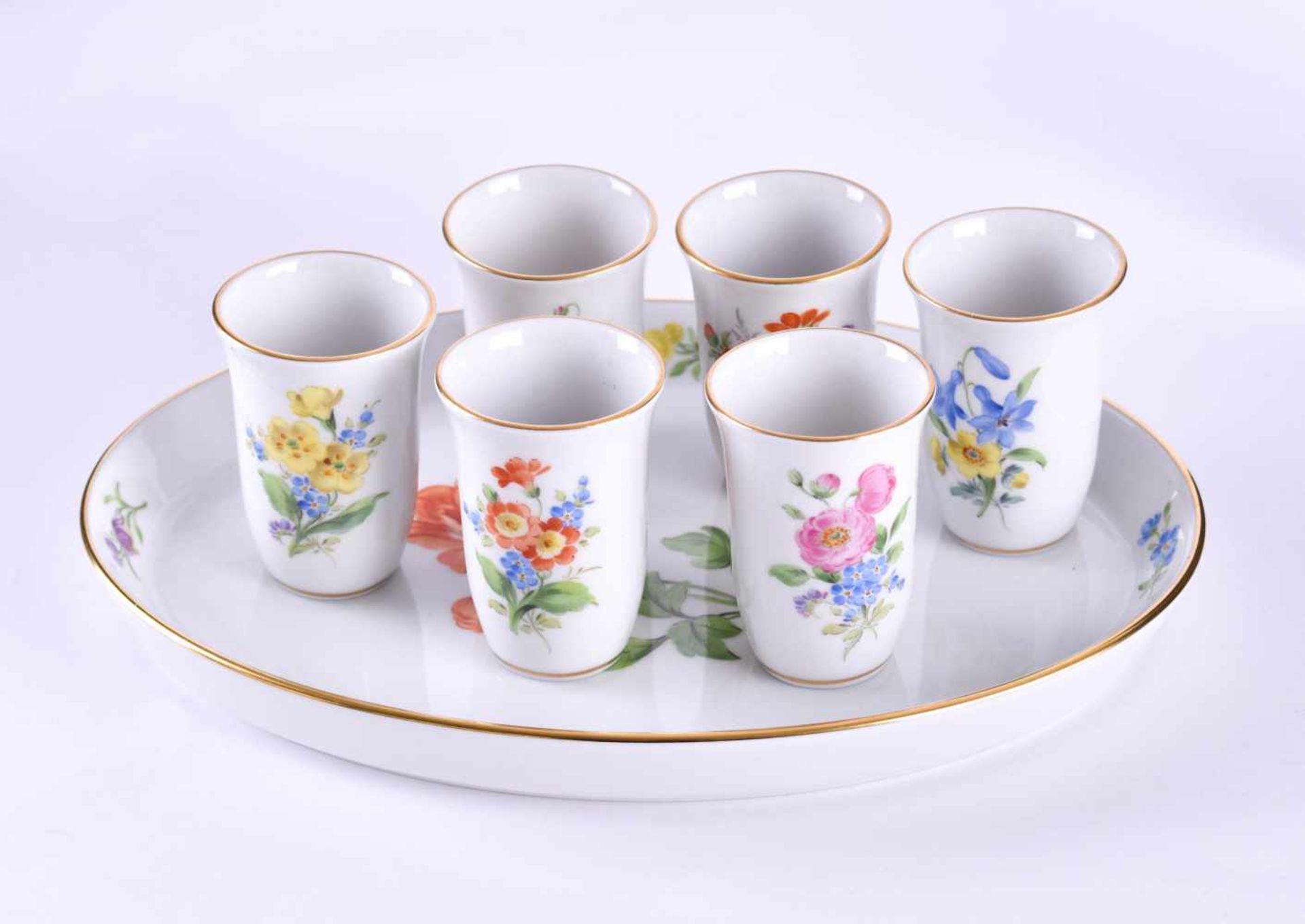 Serving tray and 6 liquer cups Meissen