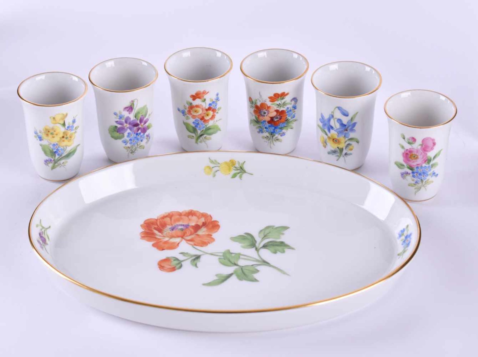 Serving tray and 6 liquer cups Meissen - Image 2 of 5