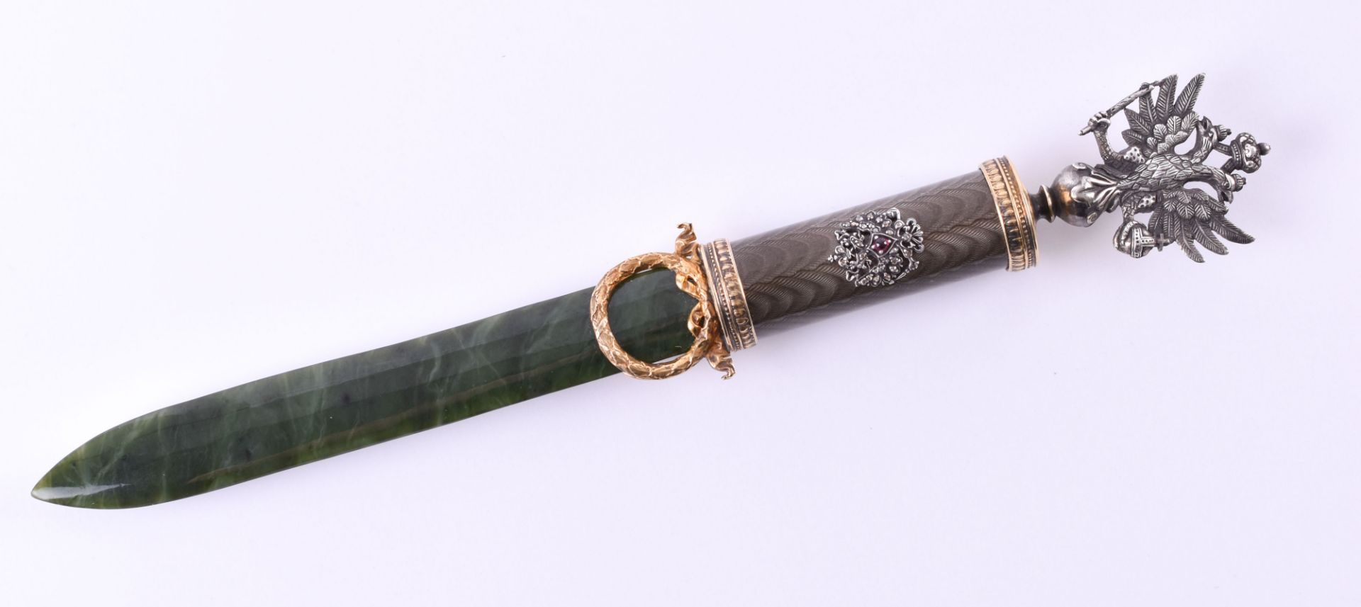 Letter opener Russiasilver 84 zolotnik gilded, the blade is made of nephrite jade, handle with