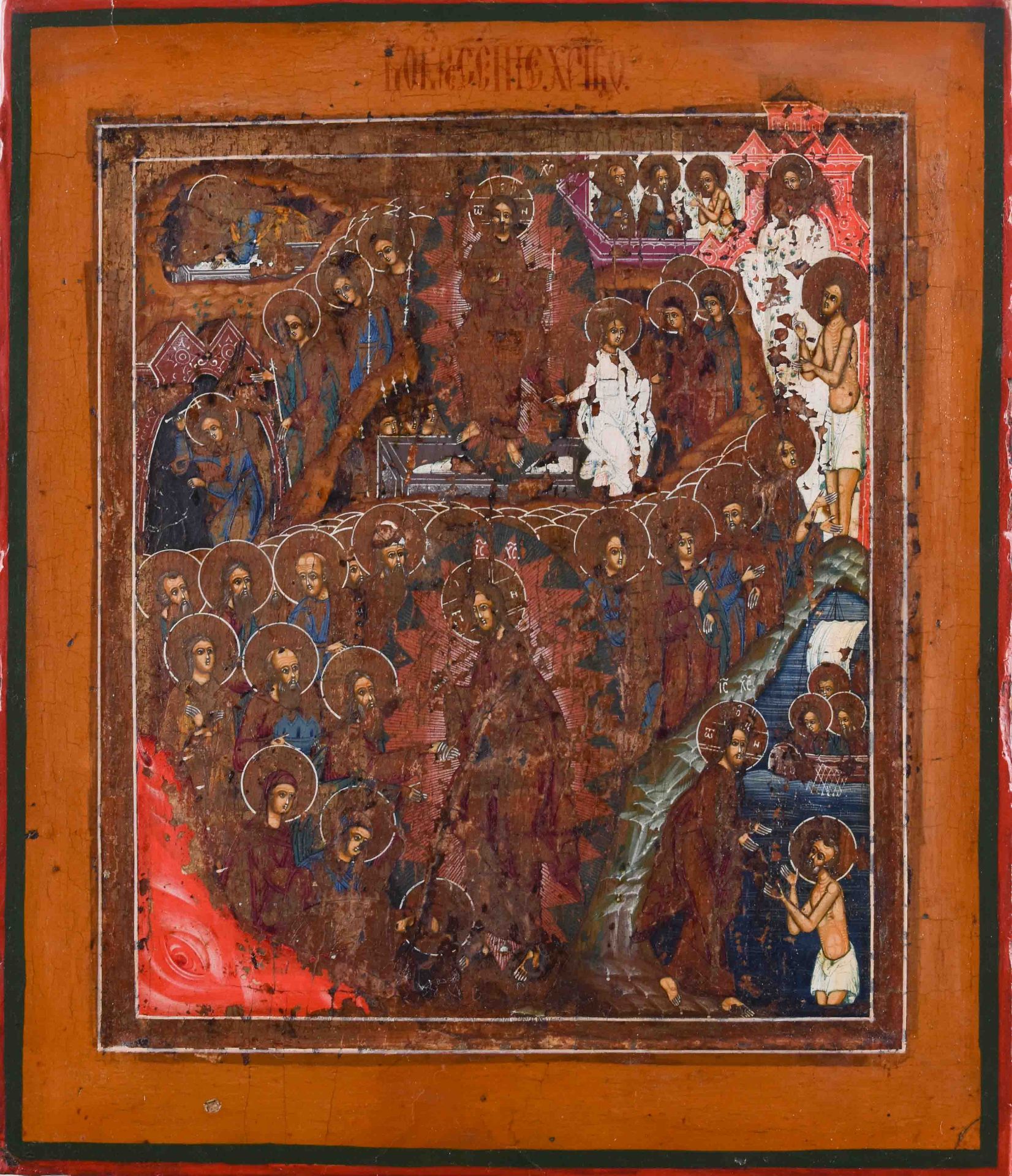 Icon Russia 18th century"Christ resurrection and descent to hell", egg tempera on wood, 35.3 cm x