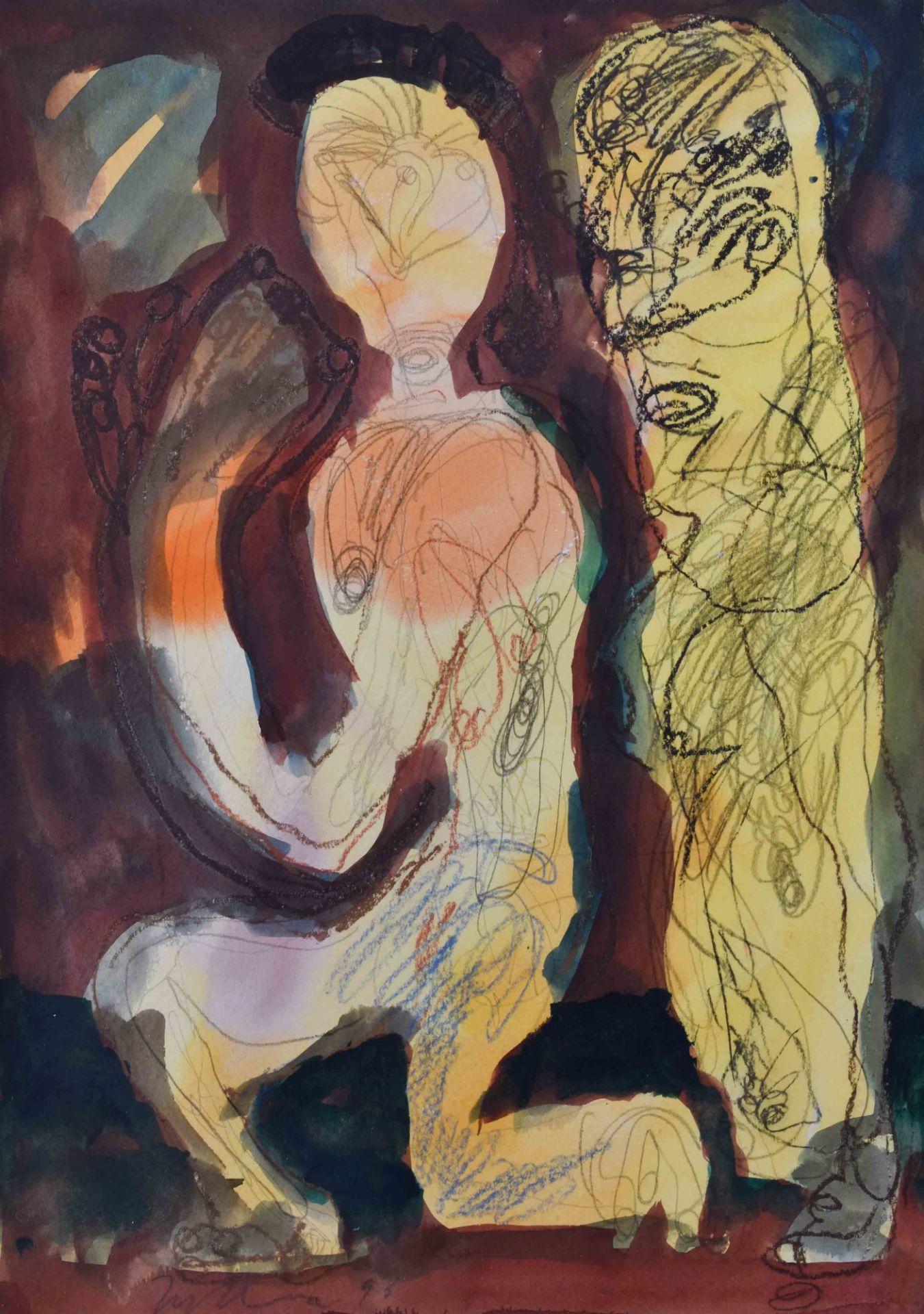 Klaus ZYLLA (1953)"Maria Caroga II"drawing-watercolor chalk, pencil, visible size 34 cm x 24 cm,