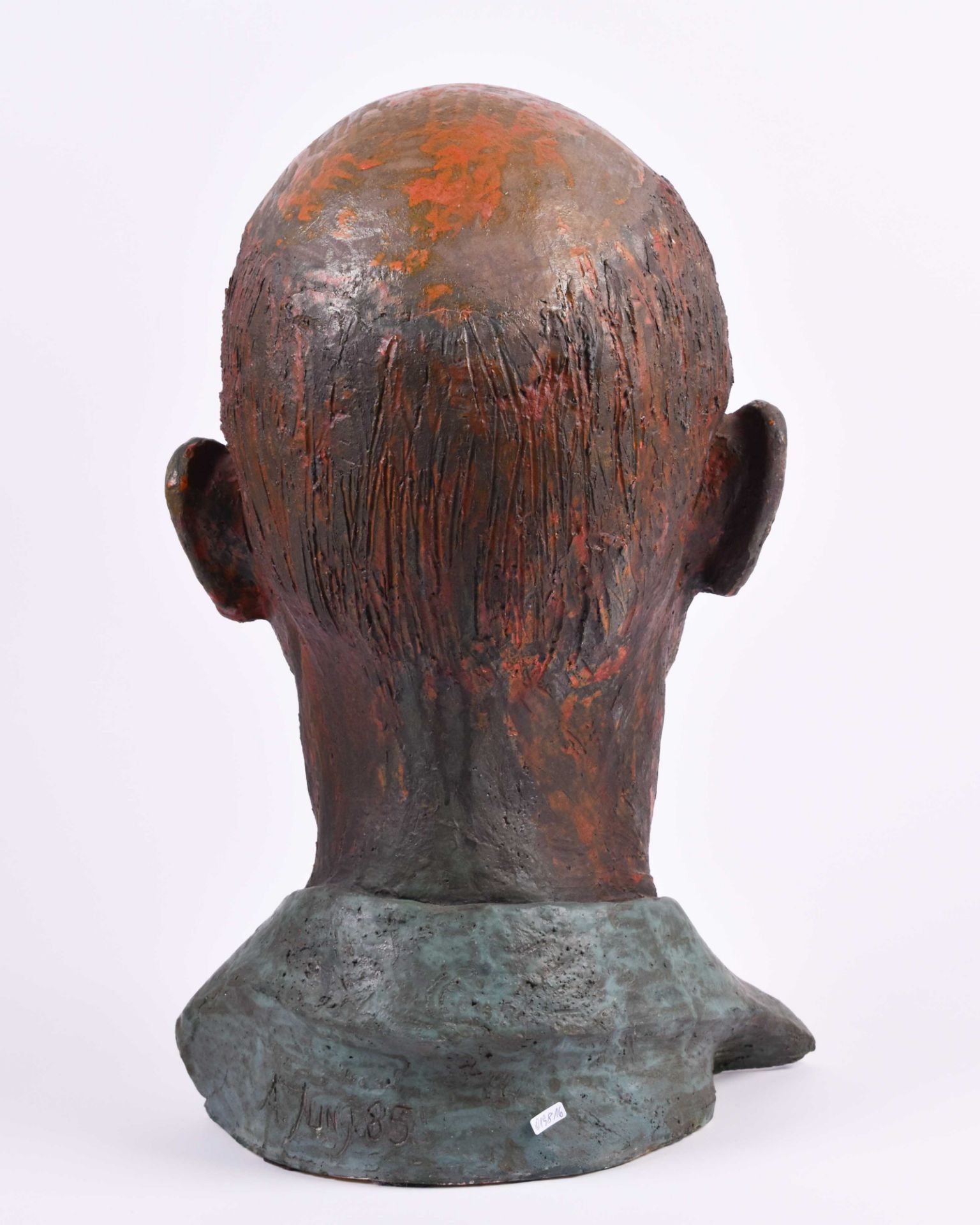 Anni JUNG (1938)"Mens portrait head"sculpture ceramic, colored and gold-plated, height: 53 cm,signed - Bild 4 aus 6