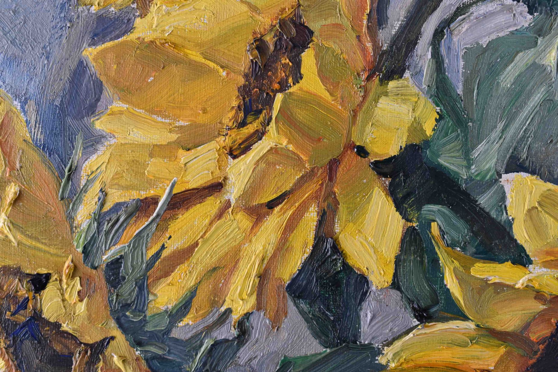 Bruno FLASHAR (1887-1961)"Sunflowers"painting oil / canvas, 85.5 cm x 80.5 cm, framed 103 cm x 97. - Image 6 of 8